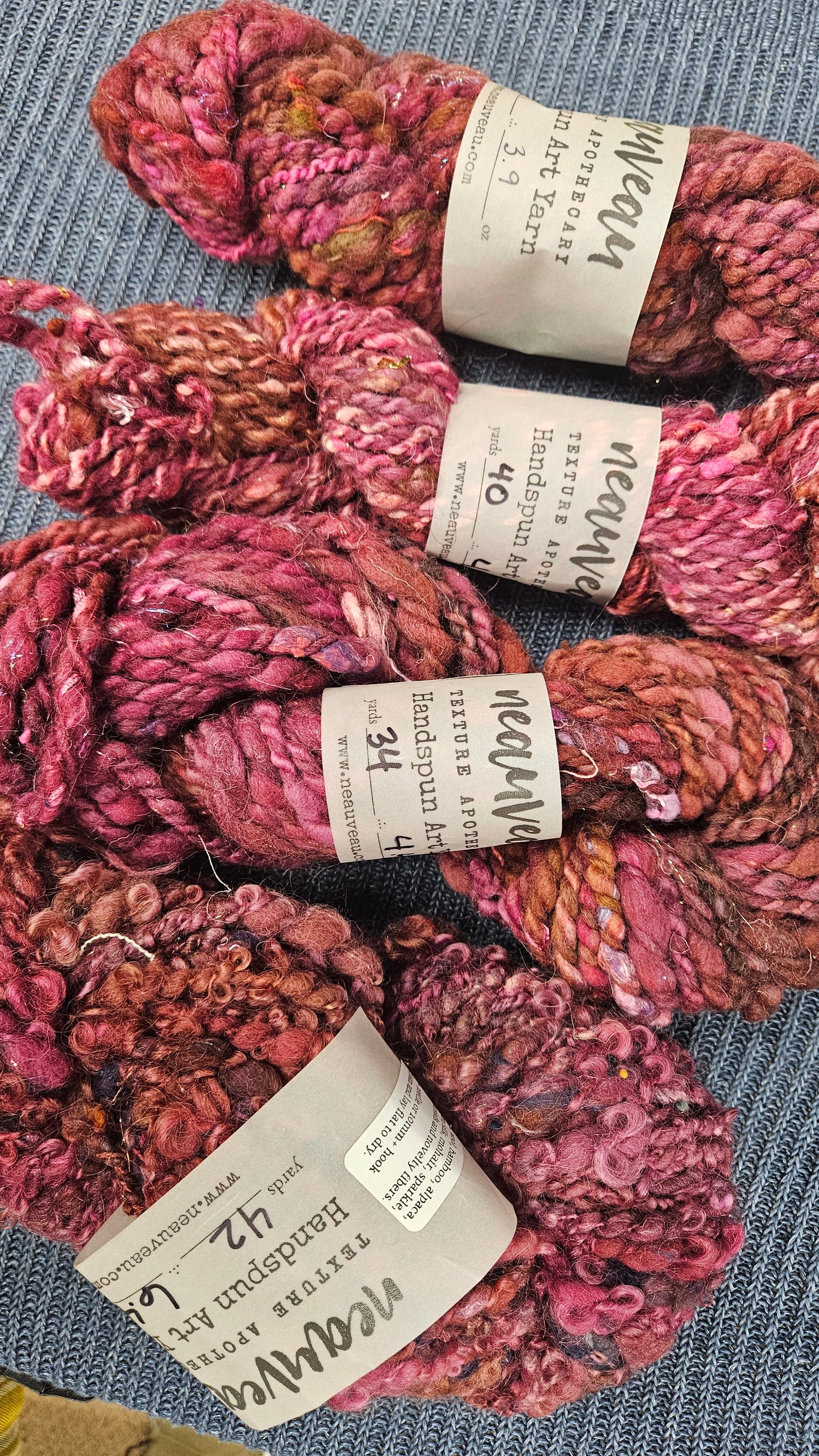 Handspun Yarn Lot - 4 Skeins Raspberry
