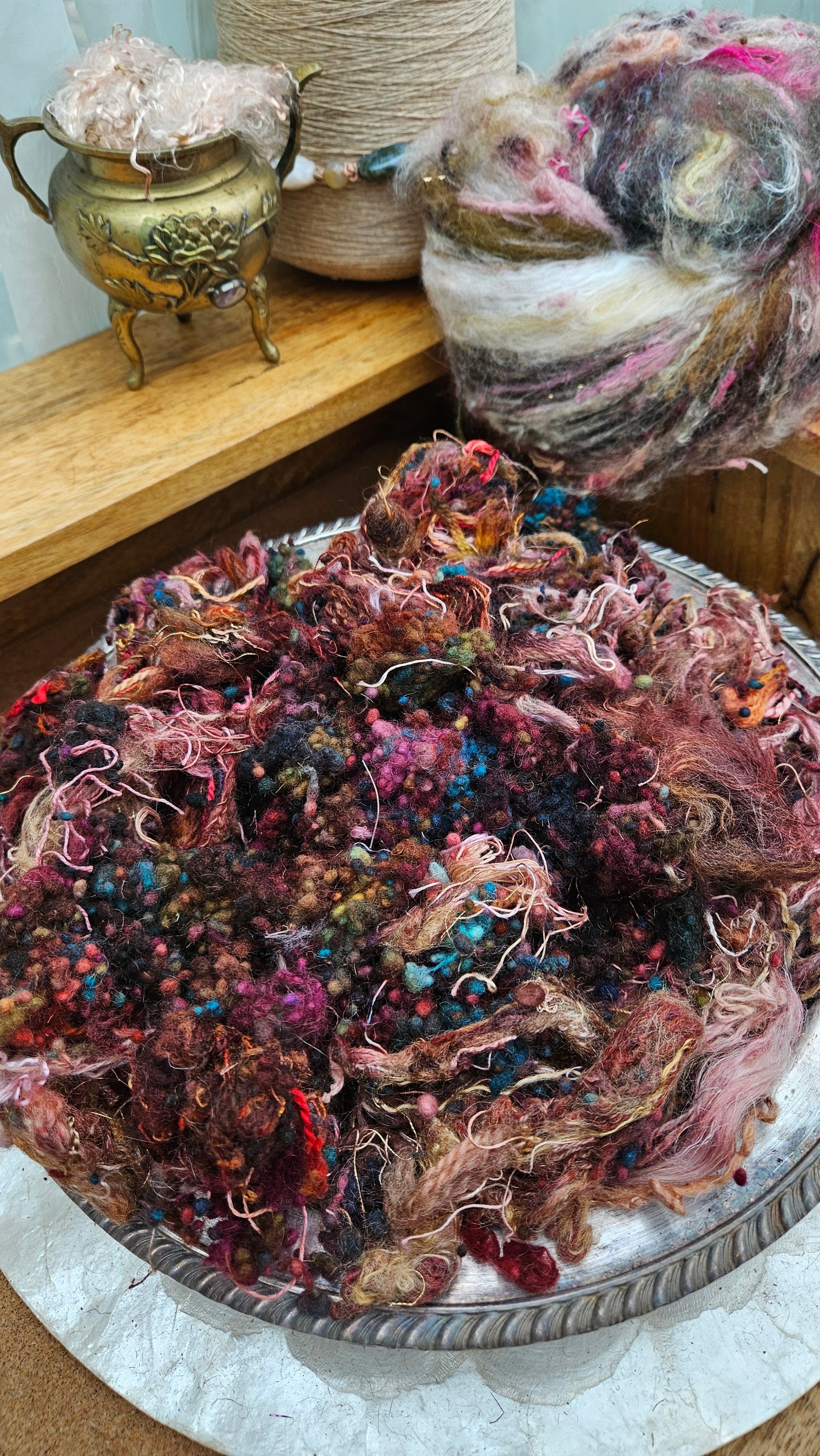 GARDEN DUSK - Hand-Dyed Texture Blend for art yarn embellishing, texture blending, felting, mixed media, and fiber art - 4 ounces | 114 grams