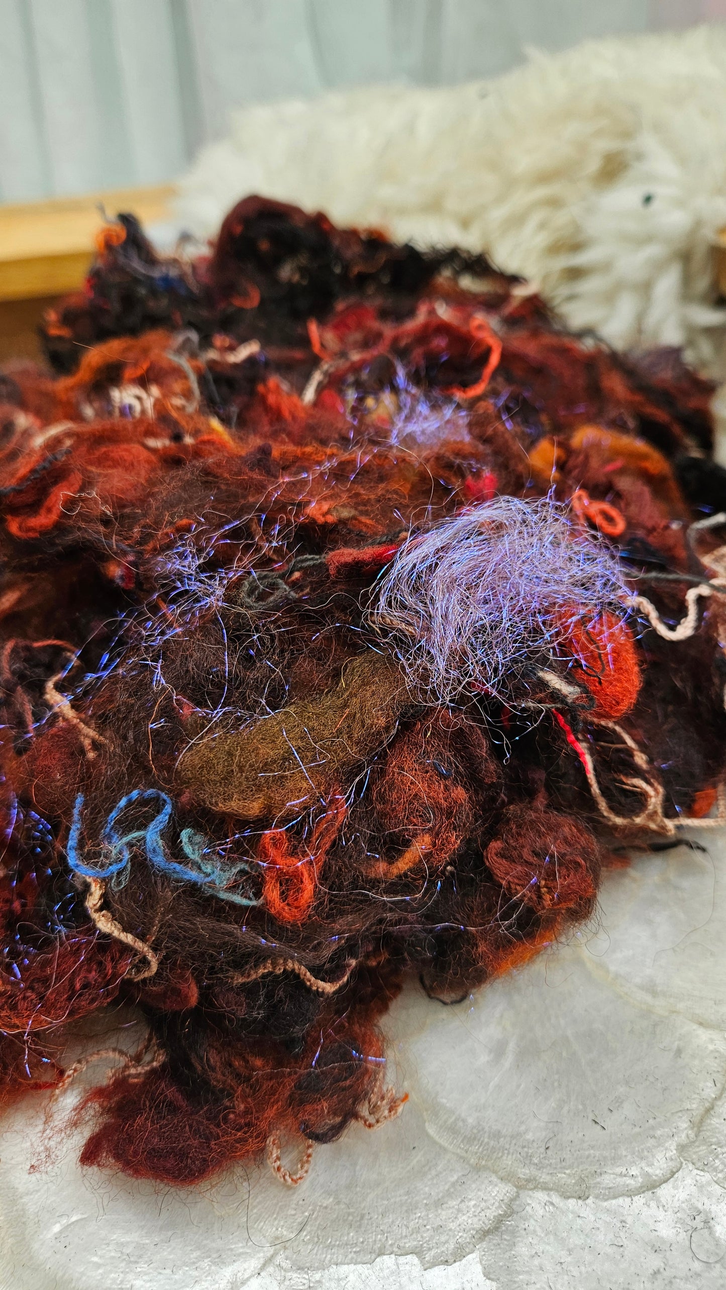 EMBER DAYS - Hand-Dyed Alpaca Bamboo Texture Blend for art yarn embellishing, texture blending, felting, mixed media, and fiber art - 4 ounces | 114 grams