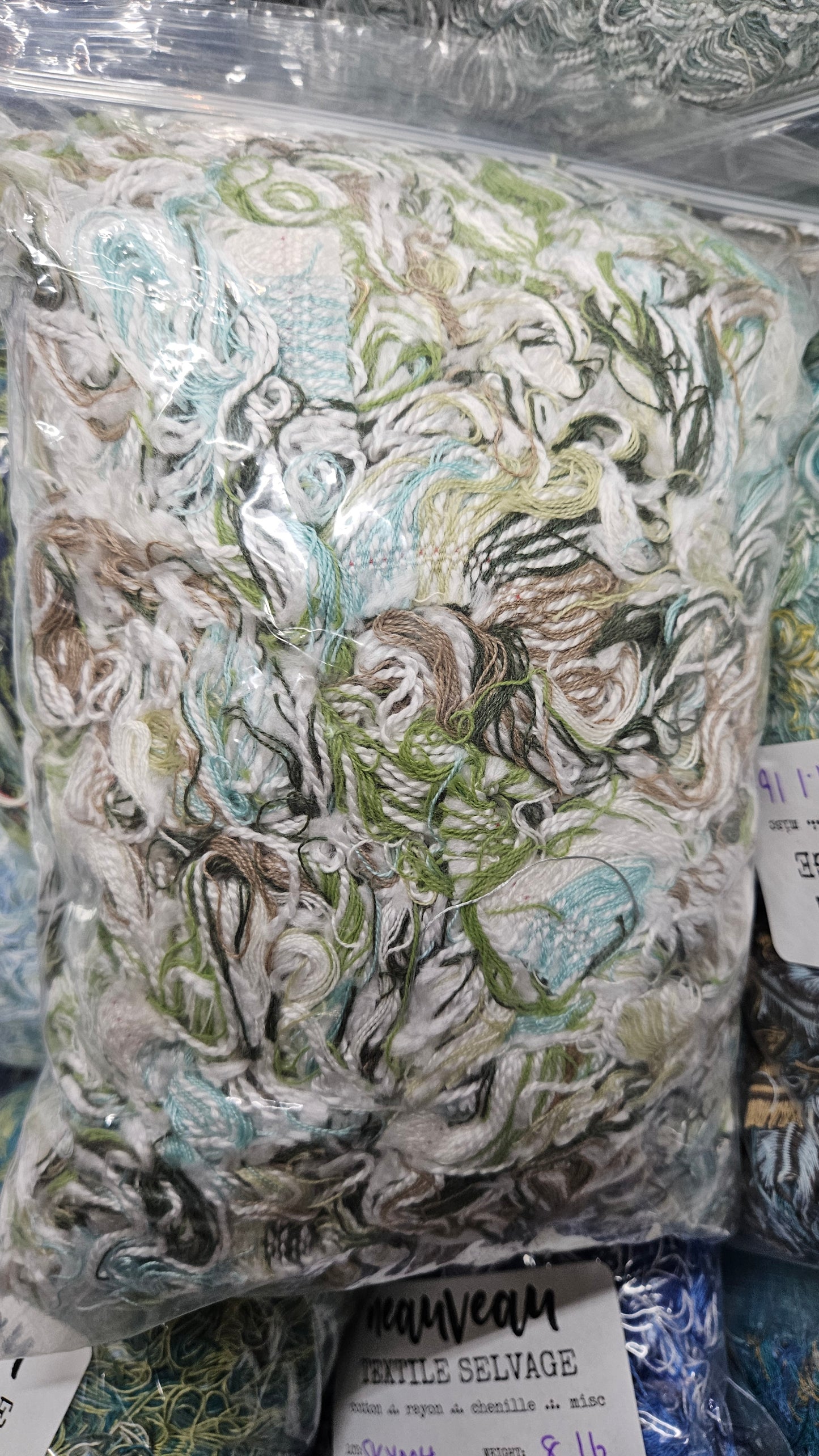 GREEN GRASS - textile selvedge for rug and art weaving and art yarn - GREEN011 (1 lb)