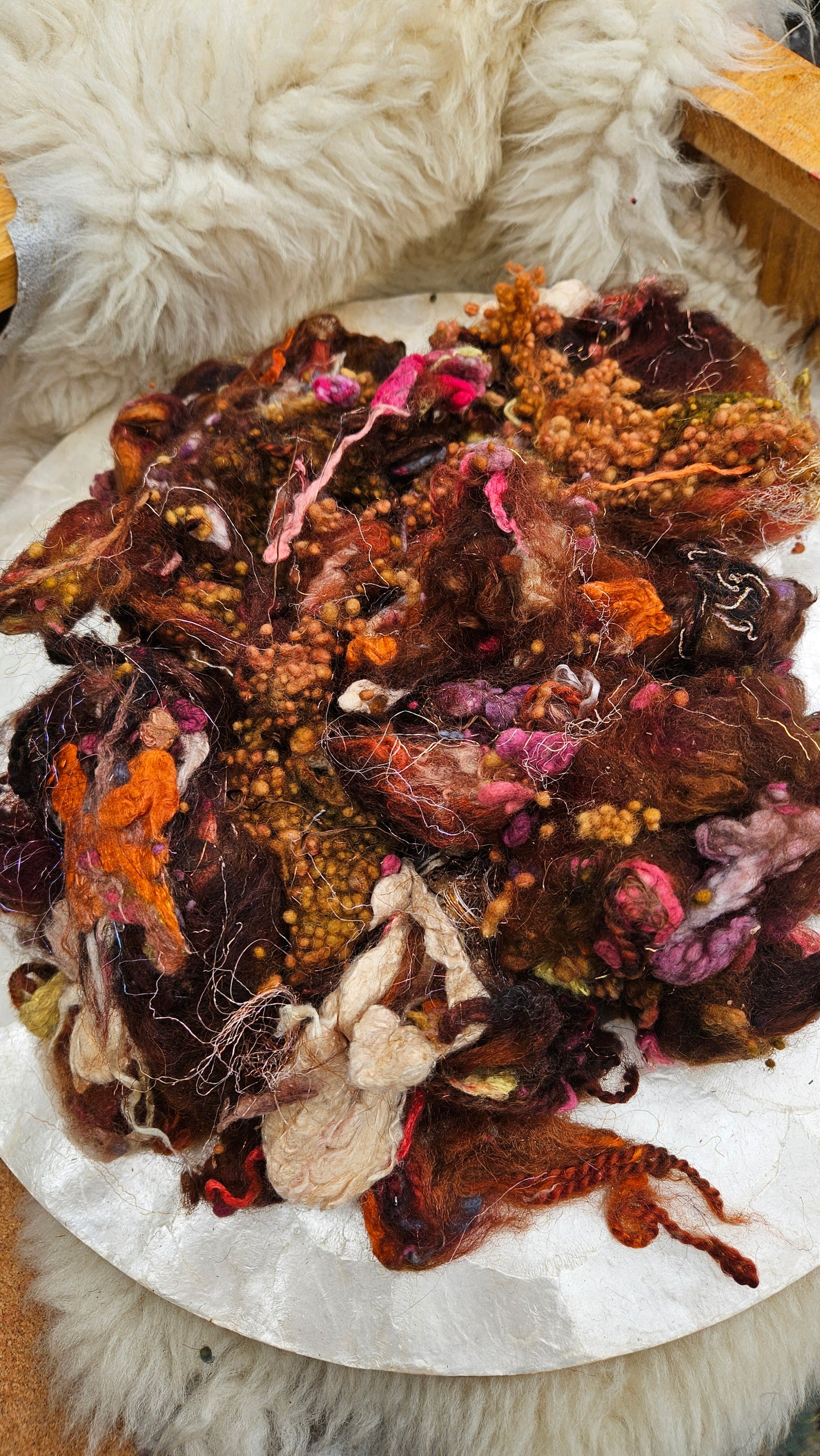 HARVEST TIME - Hand-Dyed Alpaca Bamboo Texture Blend for art yarn embellishing, texture blending, felting, mixed media, and fiber art - 4 ounces | 114 grams