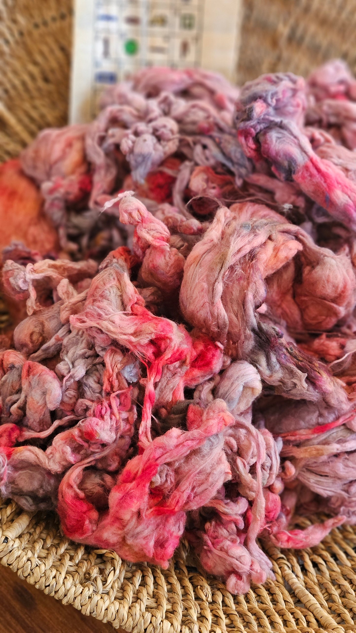 PHOENIX Hand-Dyed Organic Extra Fine Cotton Noil for fiber art, texture blending, and papermaking - 1 ounce | 28 grams