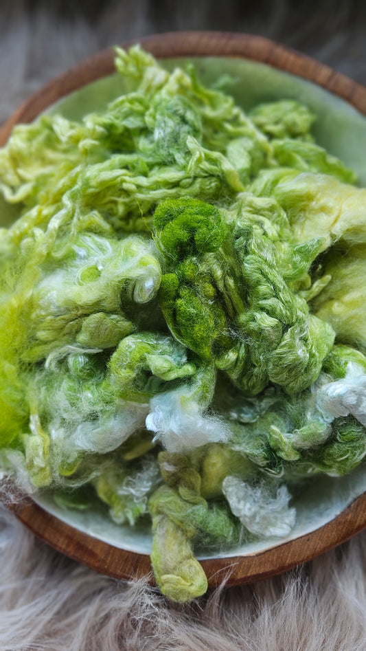 Lemon Lime - hand-dyed fine wool and silky bamboo mill ends - 5 oz |  142 g