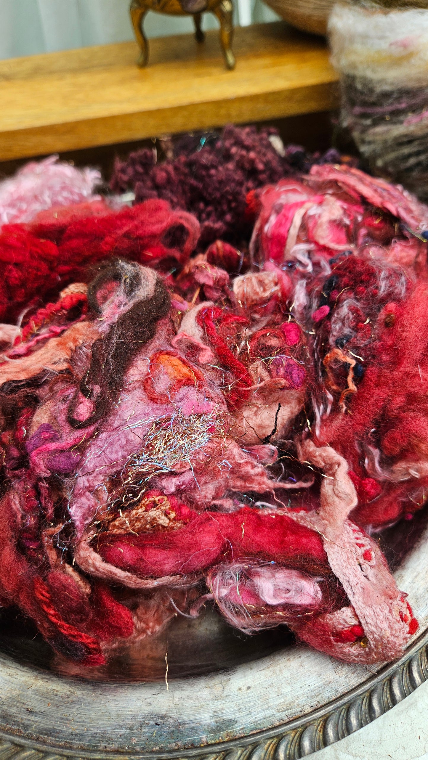 FULL BLOOM - Hand-Dyed Alpaca Bamboo Texture Blend for art yarn embellishing, texture blending, felting, mixed media, and fiber art - 4 ounces | 114 grams