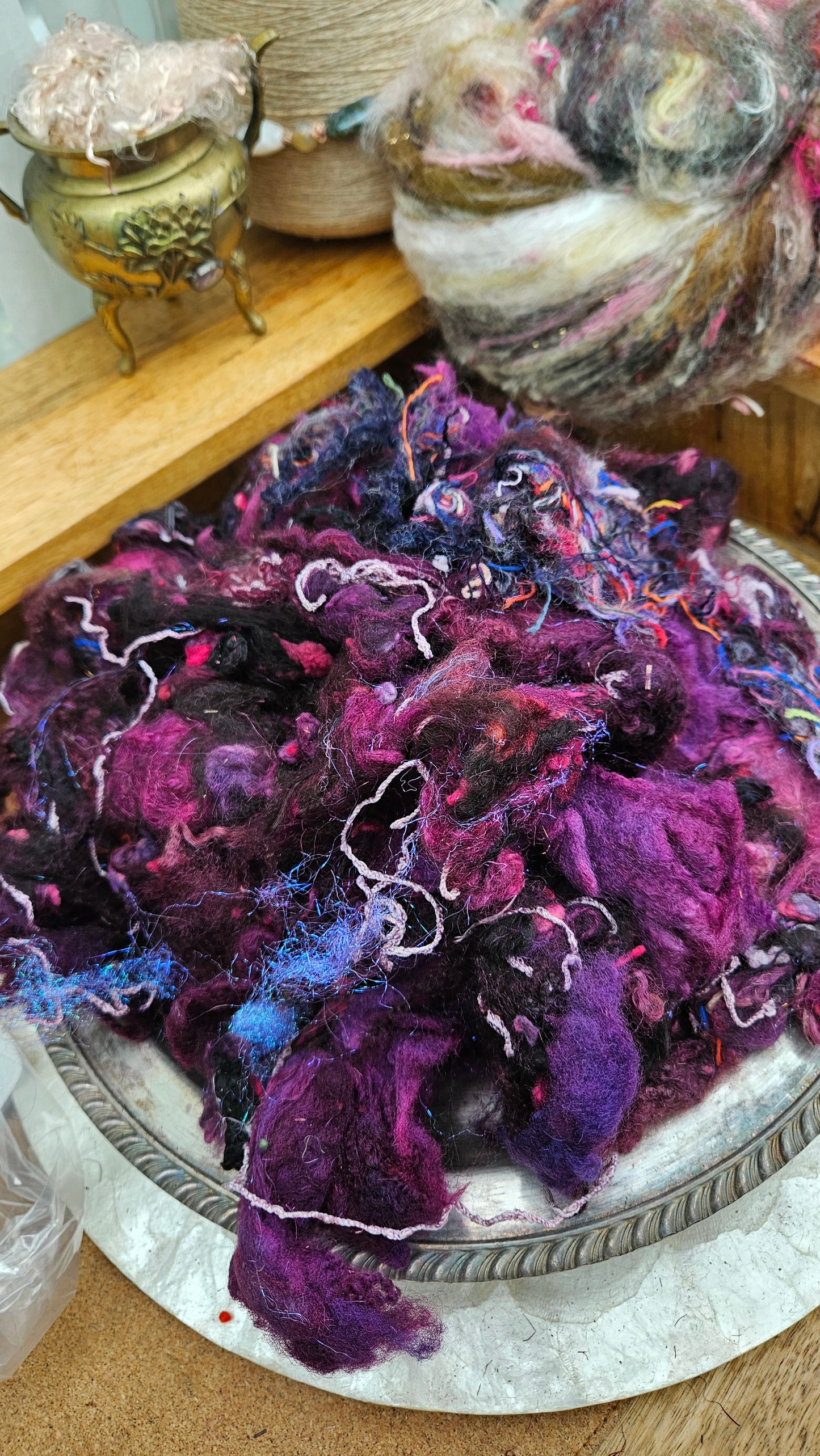 MIDNIGHT SUN - Hand-Dyed Texture Blend for art yarn embellishing, texture blending, felting, mixed media, and fiber art - 4 ounces | 114 grams