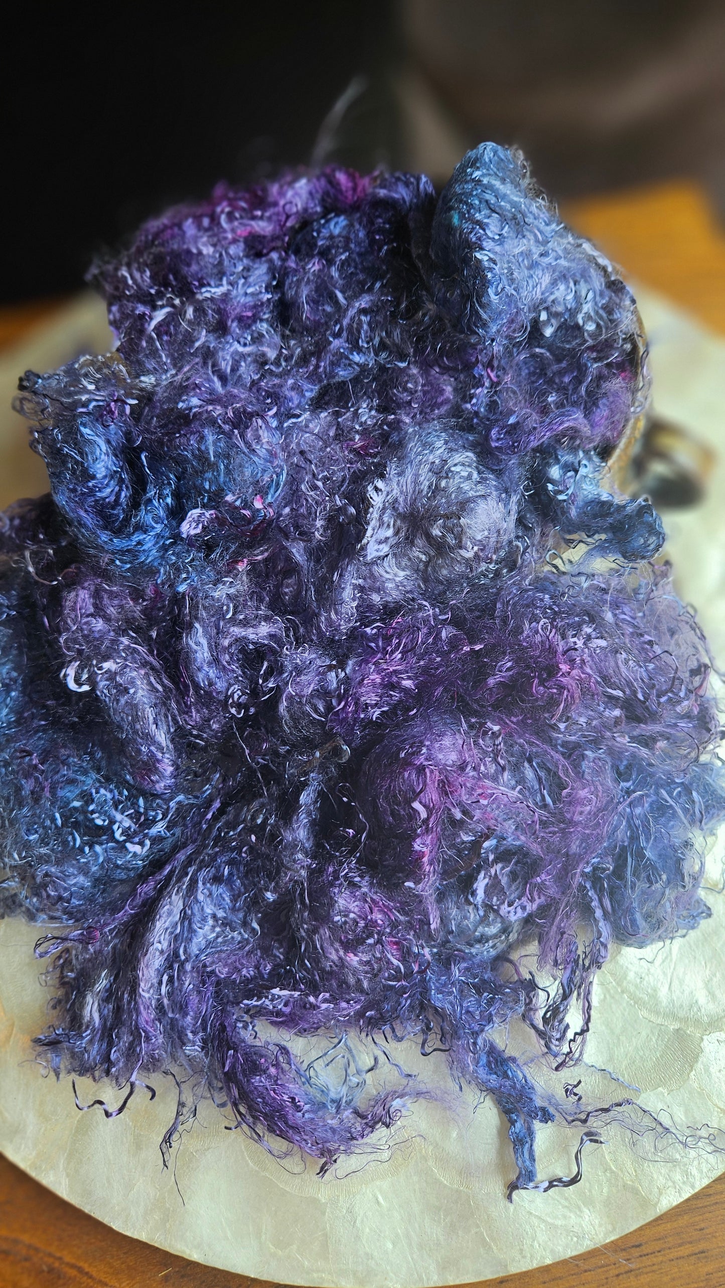 SUGILITE - hand-dyed eucalyptus crimp faux-silk for art yarn embellishing, fiber blending, felting, and papermaking - 2 oz | 57 g