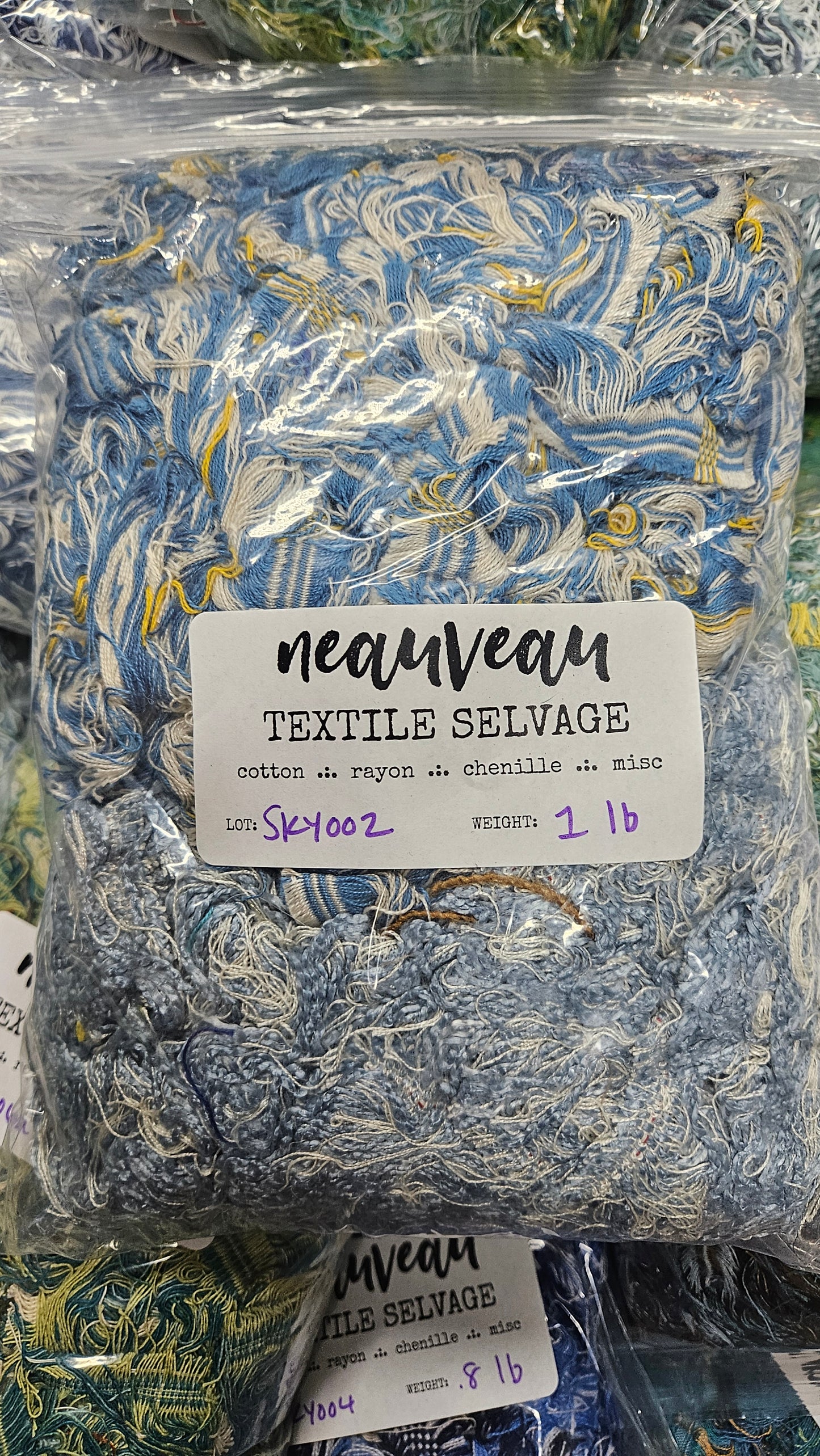 BLUE SKIES - textile selvedge for rug and art weaving and art yarn - SKY002 (1 lb)