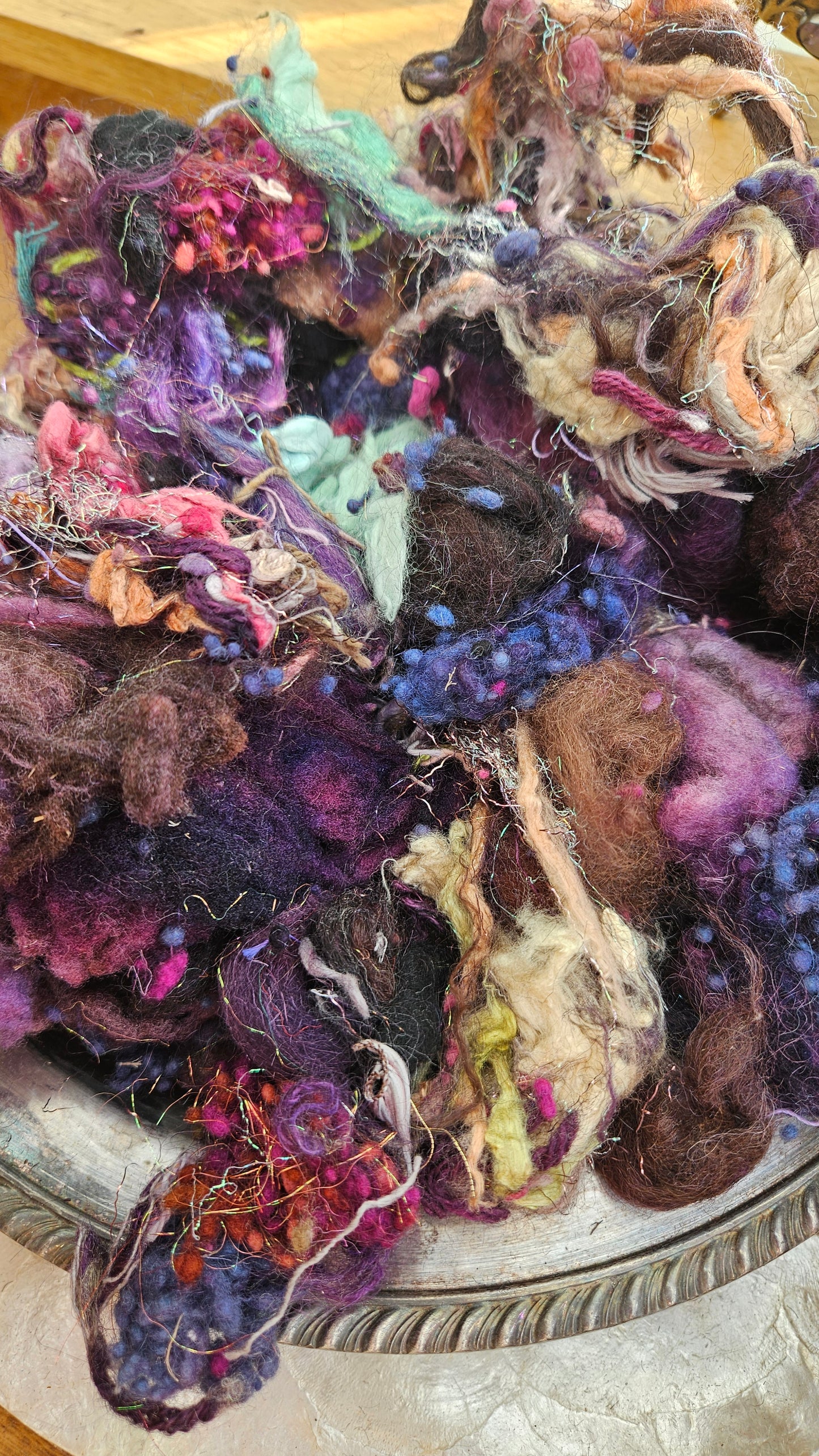 AURORA SKIES - Hand-Dyed Alpaca Bamboo Texture Blend for art yarn embellishing, texture blending, felting, mixed media, and fiber art - 4 ounces | 114 grams