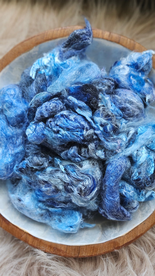 Blueberry - hand-dyed fine wool and silky bamboo mill ends - 5 oz |  142 g