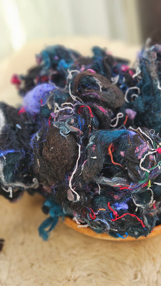 FROST LIGHT - Hand-Dyed Recycled Wool Texture Blend for art yarn embellishing, texture blending, felting, mixed media, and fiber art - 4 ounces | 114 grams