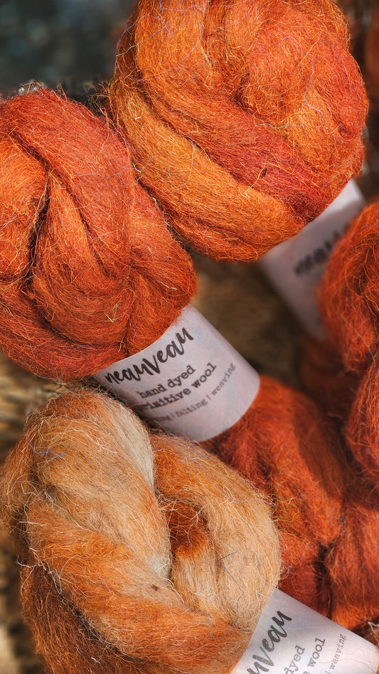 Redware - primitive hand dyed wool roving for felting and blending - 2 ounces | 57 grams