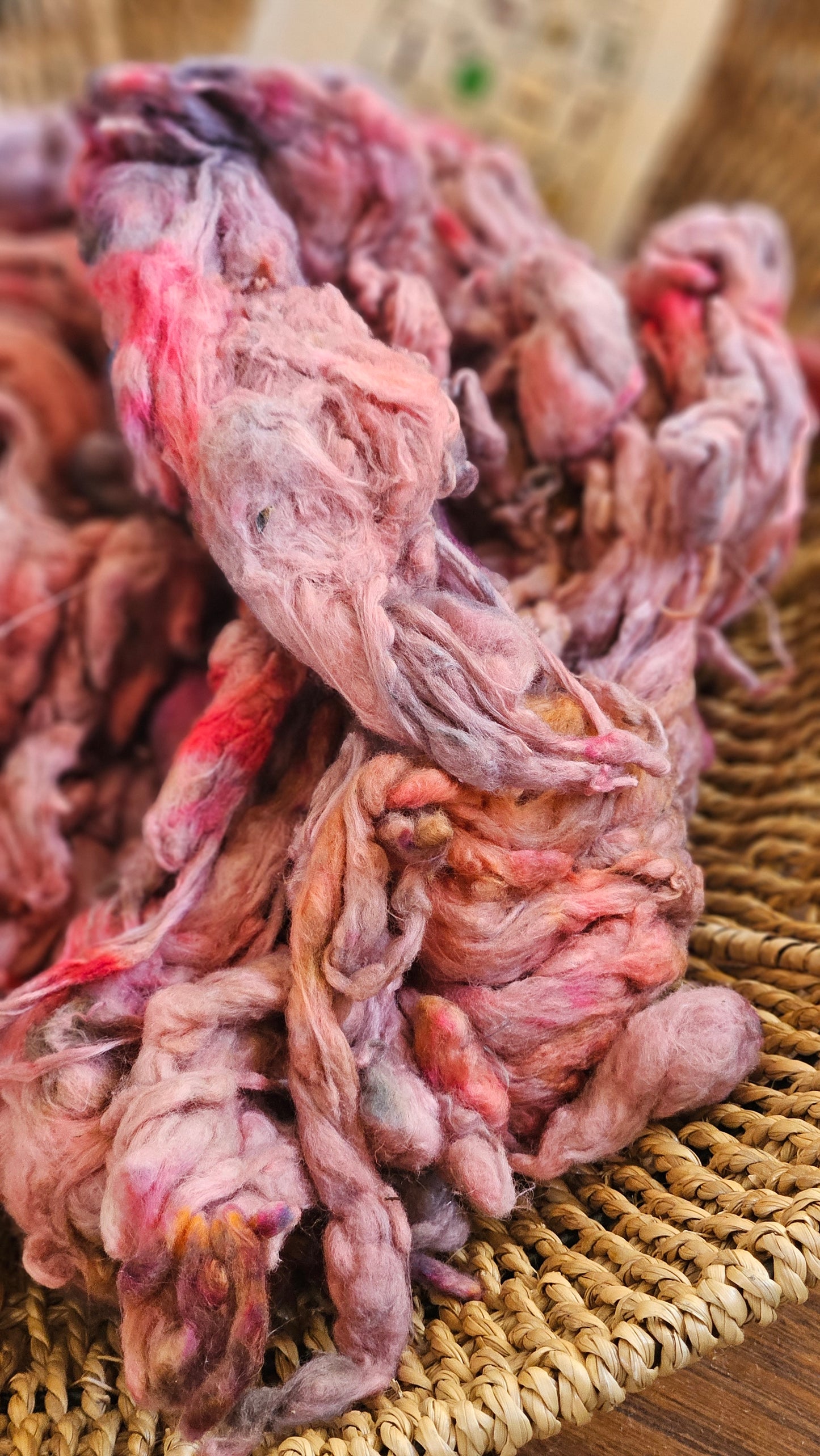 PHOENIX Hand-Dyed Organic Extra Fine Cotton Noil for fiber art, texture blending, and papermaking - 1 ounce | 28 grams