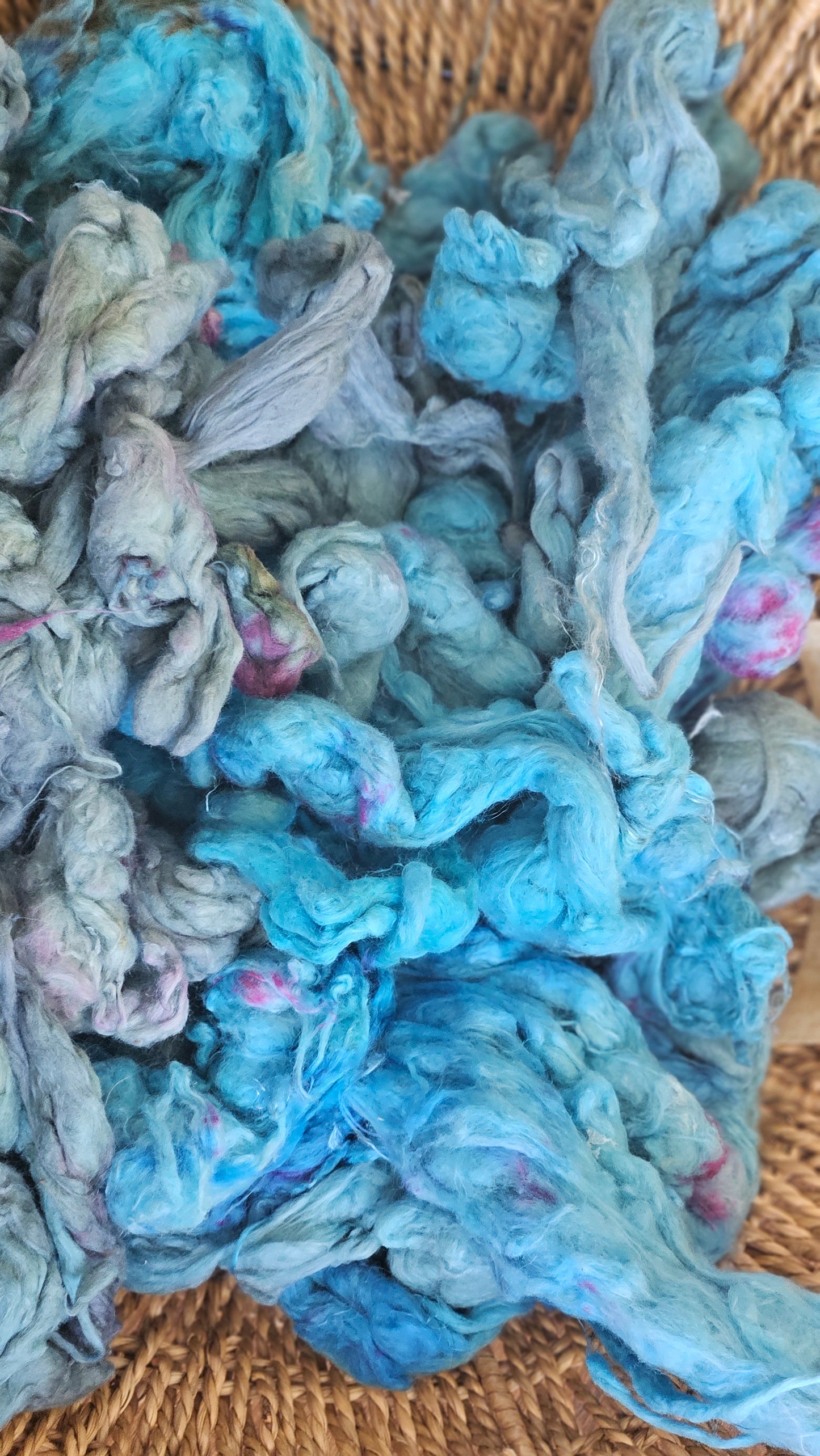 NEPHTHYS Hand-Dyed Organic Extra Fine Cotton Noil for fiber art, texture blending, and papermaking - 1 ounce | 28 grams