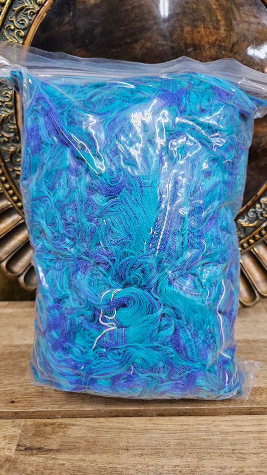 TROPICAL OCEANS - shaggy fringe ribbon for tapestry weaving and fiber art - TEAL011 (1.3 lb)