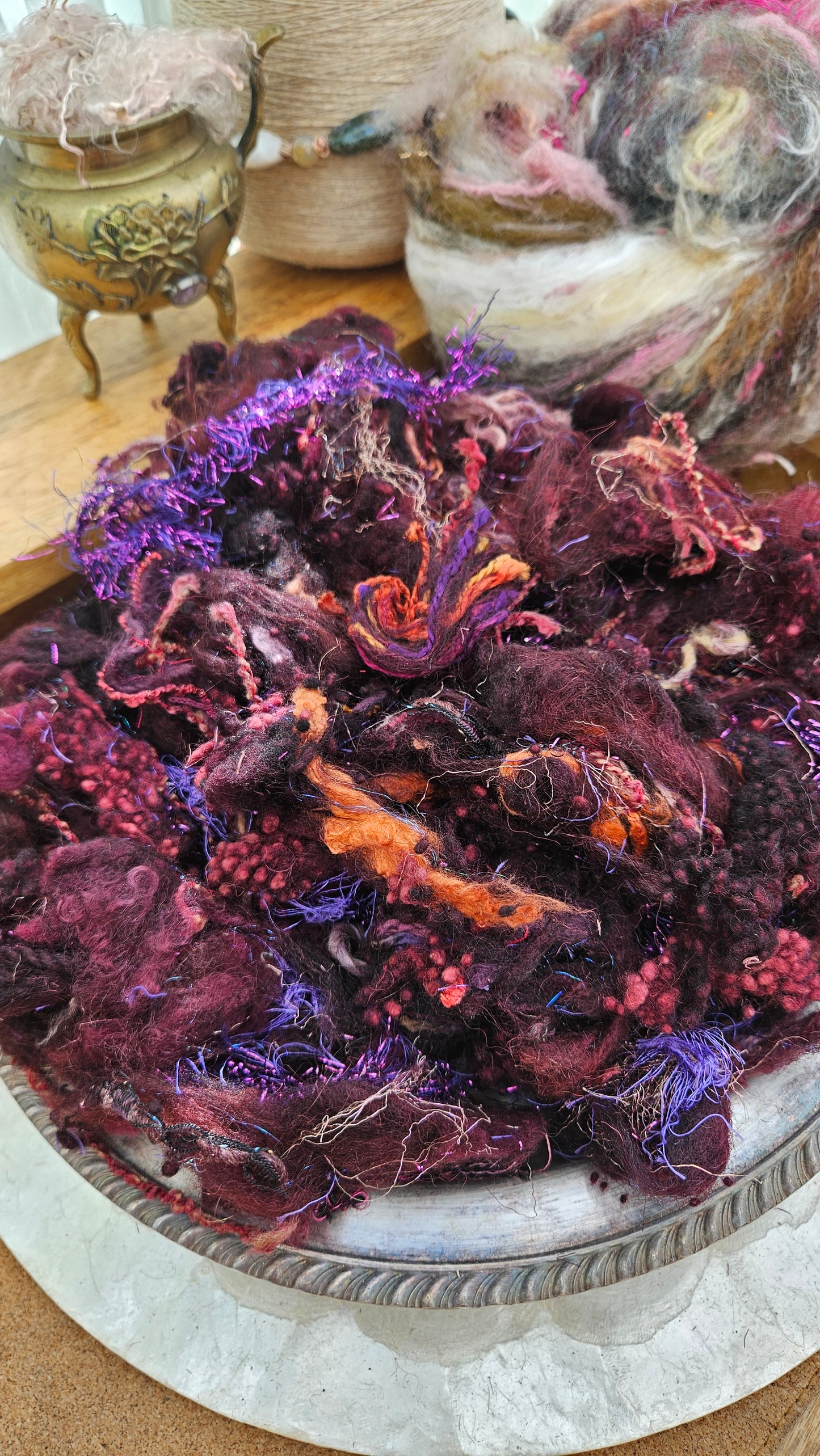 MIDSUMMER NIGHT - Hand-Dyed Alpaca Bamboo Texture Blend for art yarn embellishing, texture blending, felting, mixed media, and fiber art - 4 ounces | 114 grams