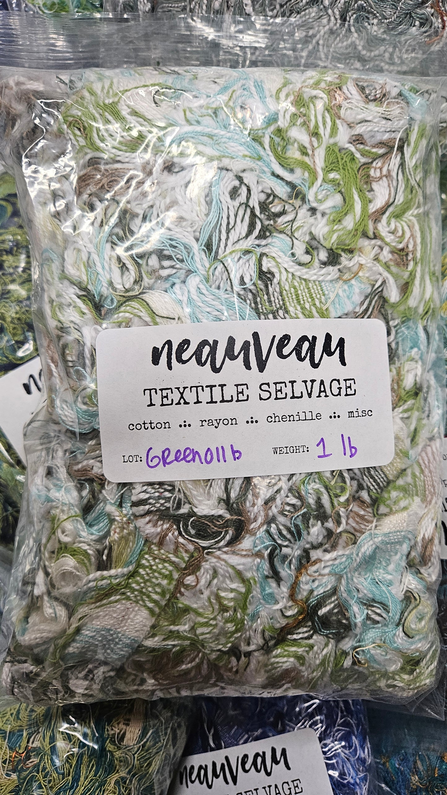 GREEN GRASS - textile selvedge for rug and art weaving and art yarn - GREEN011 (1 lb)