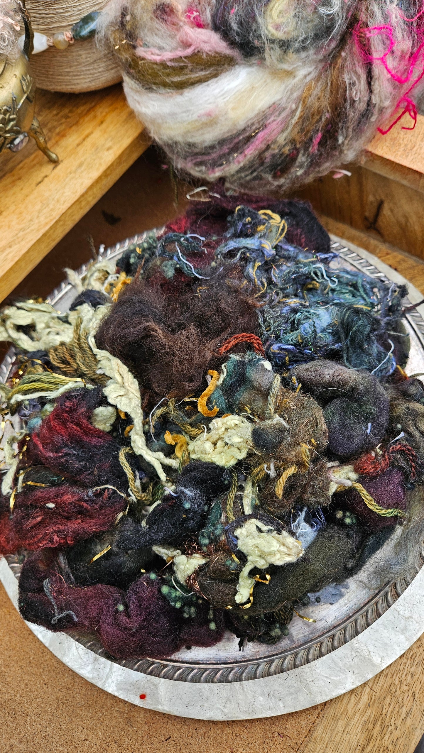 LUNAR ECLIPSE - Hand-Dyed Alpaca Bamboo Texture Blend for art yarn embellishing, texture blending, felting, mixed media, and fiber art - 4 ounces | 114 grams