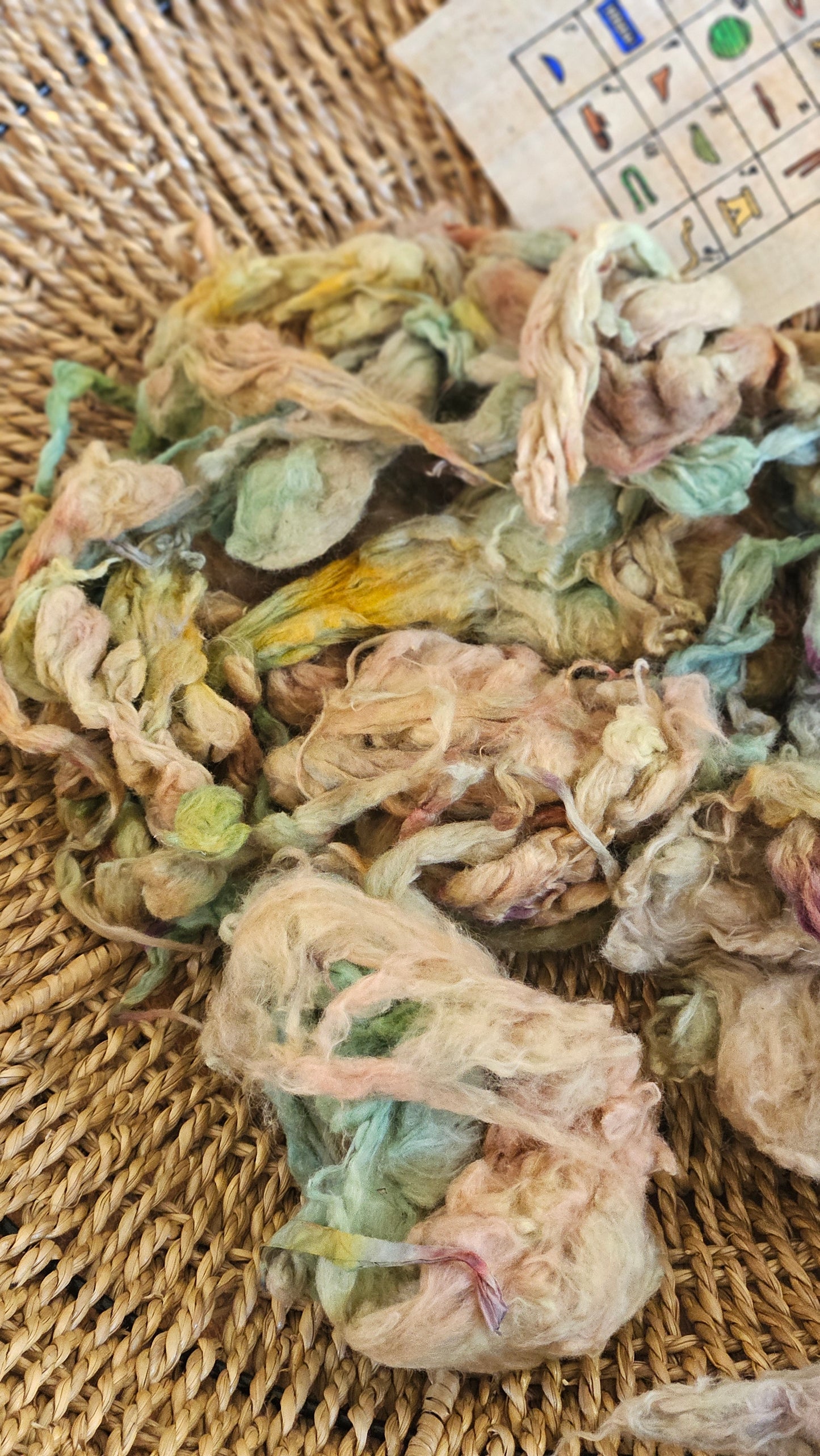 AKHMIM Hand-Dyed Organic Extra Fine Cotton Noil for fiber art, texture blending, and papermaking - 1 ounce | 28 grams