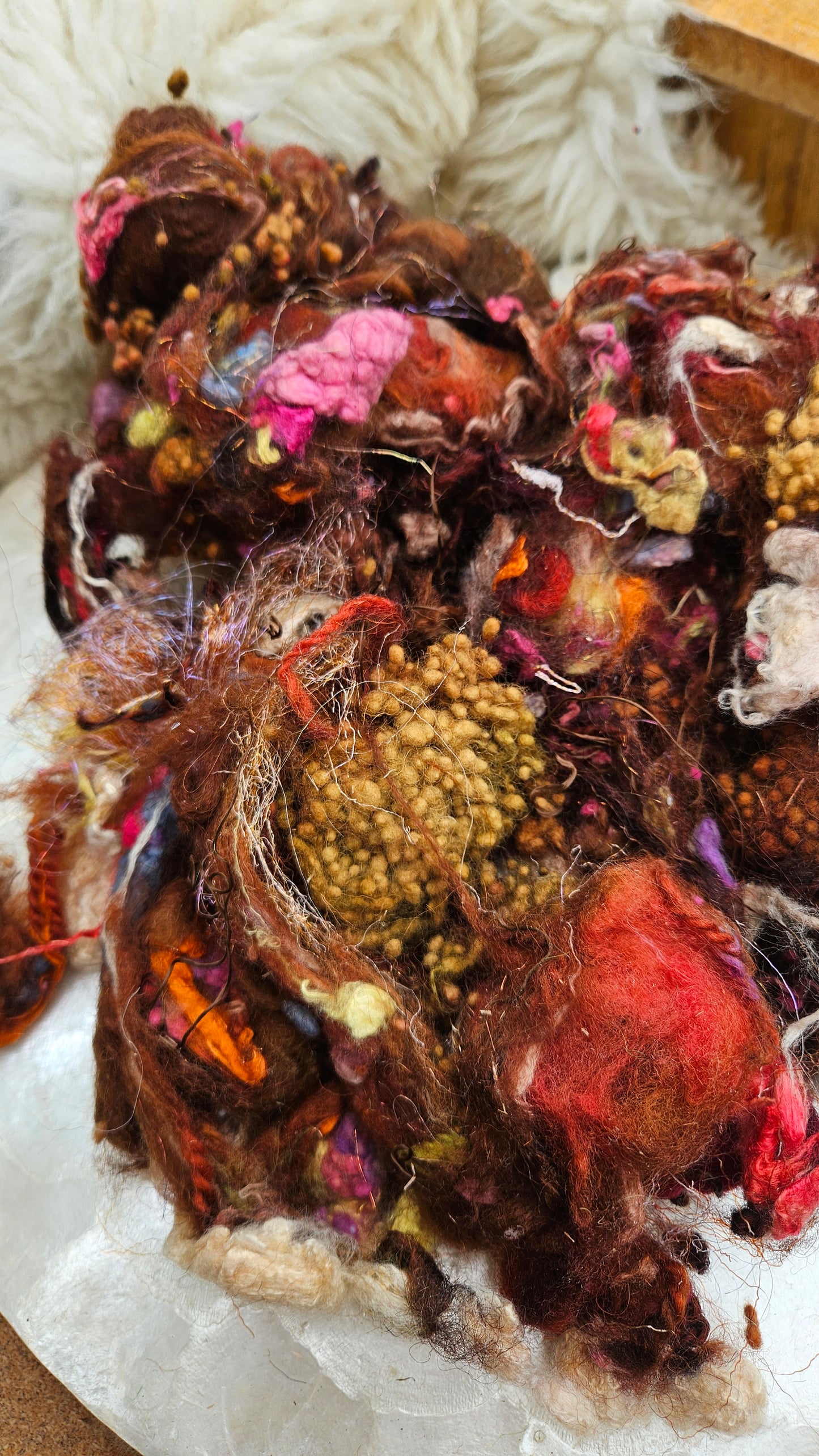 HARVEST TIME - Hand-Dyed Alpaca Bamboo Texture Blend for art yarn embellishing, texture blending, felting, mixed media, and fiber art - 4 ounces | 114 grams