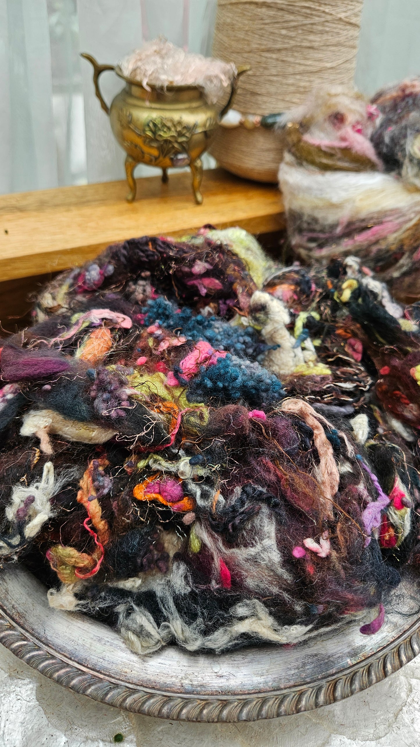 FIRST LIGHT - Hand-Dyed Alpaca Bamboo Texture Blend for art yarn embellishing, texture blending, felting, mixed media, and fiber art - 4 ounces | 114 grams