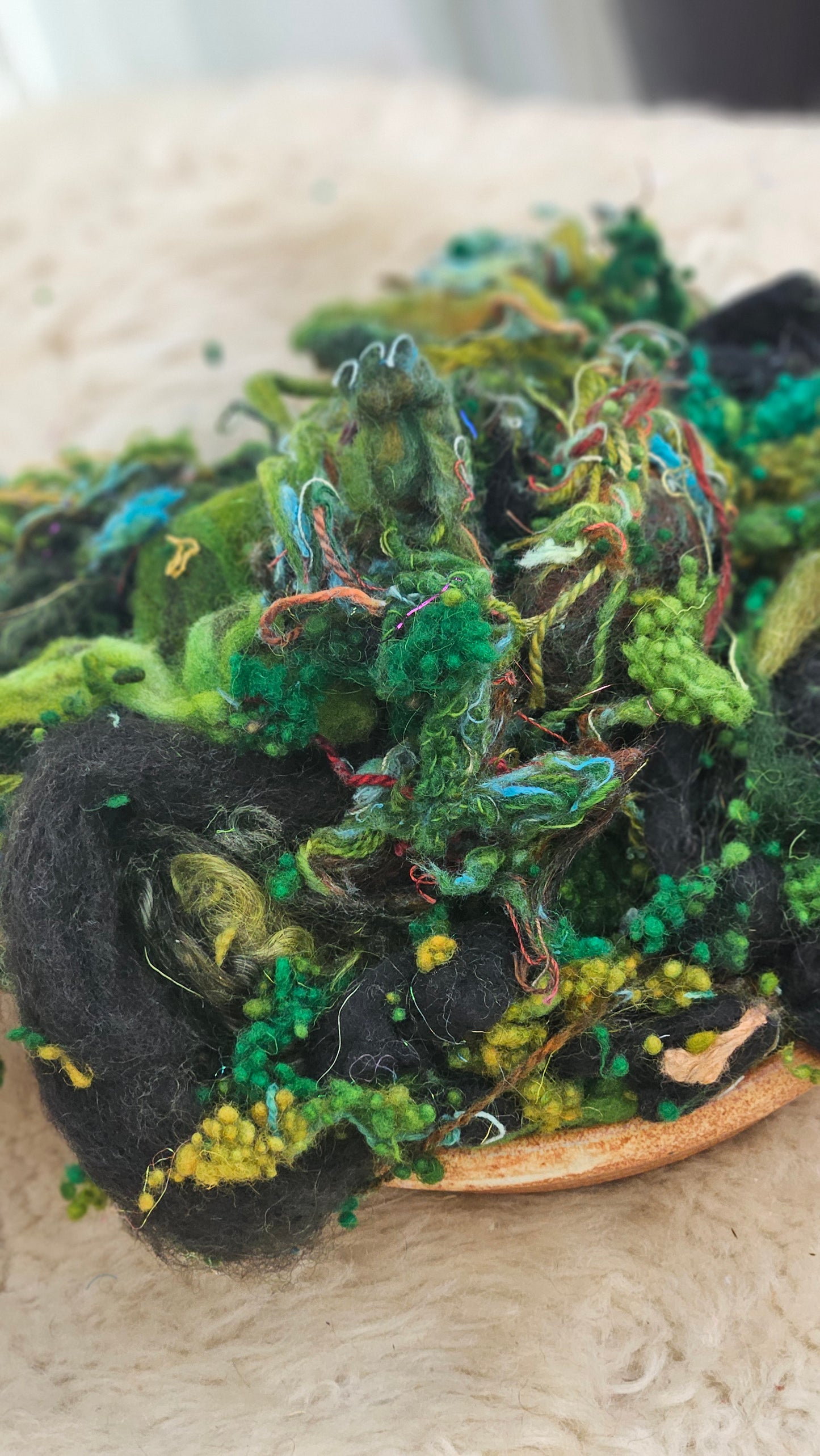 PRAIRIE GARDEN - Hand-Dyed Recycled Wool Texture Blend for art yarn embellishing, texture blending, felting, mixed media, and fiber art - 4 ounces | 114 grams