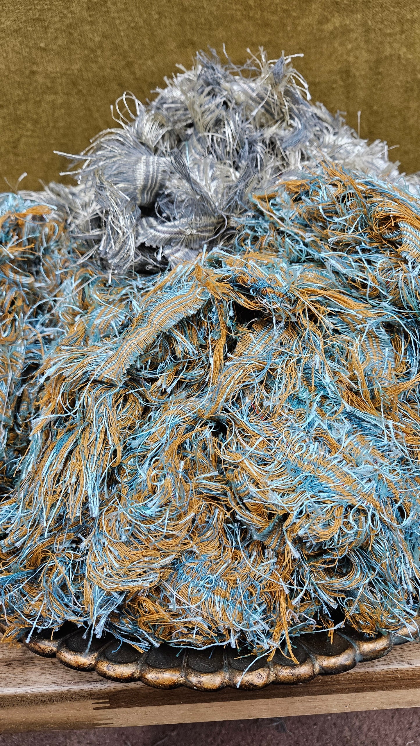 SHIMMER FOG - shaggy fringe ribbon for tapestry weaving and fiber art - 5 POUNDS
