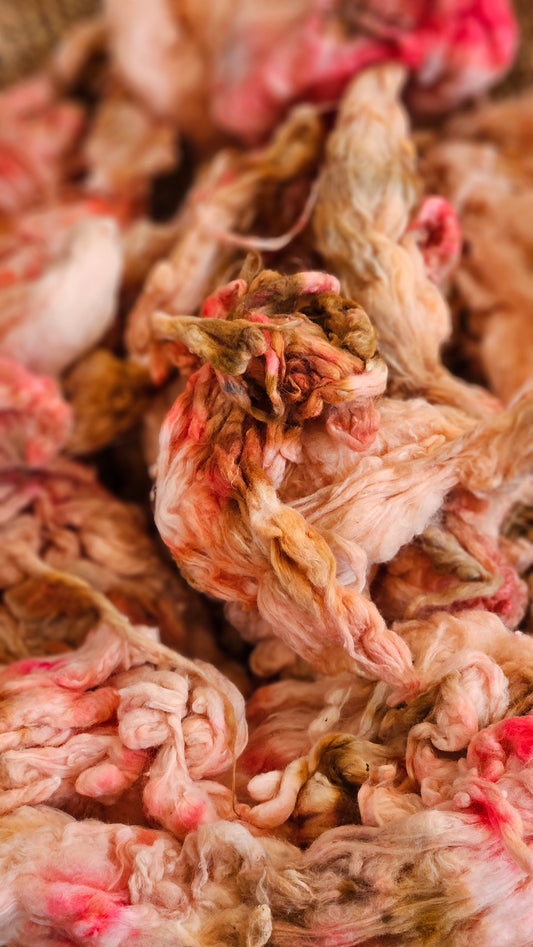 IMHOTEP Hand-Dyed Organic Extra Fine Cotton Noil for fiber art, texture blending, and papermaking - 1 ounce | 28 grams