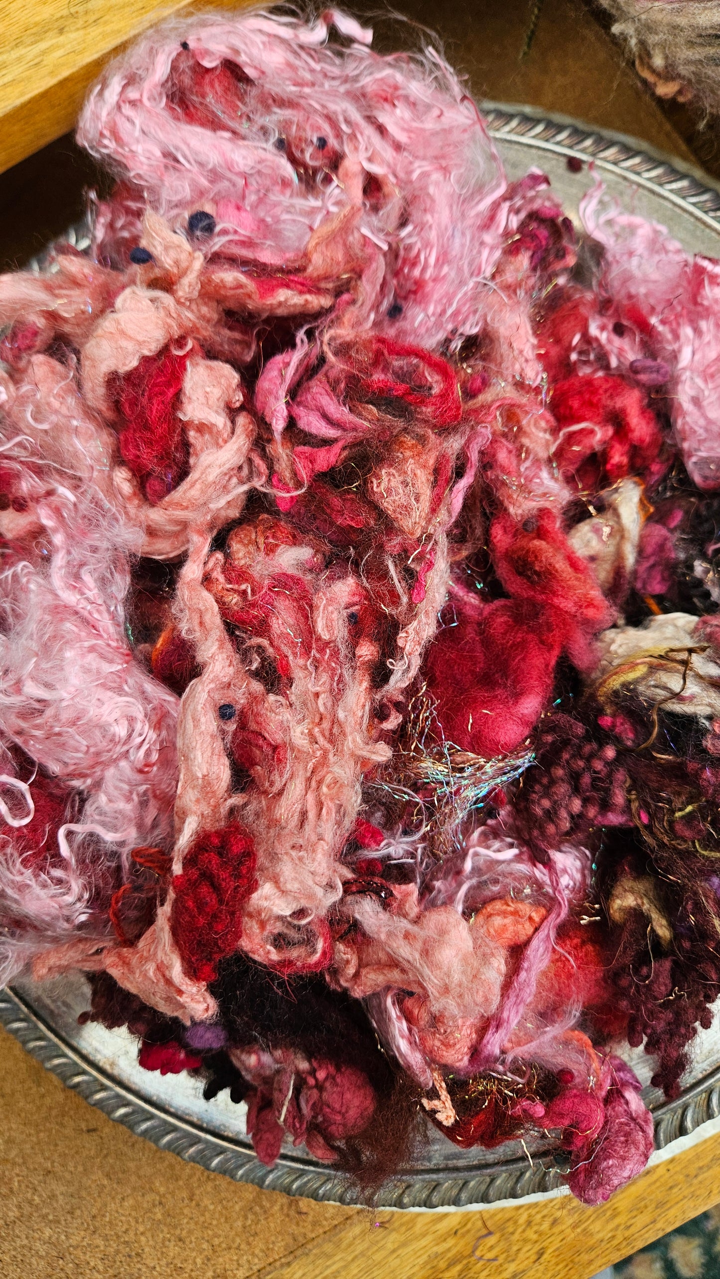 FULL BLOOM - Hand-Dyed Alpaca Bamboo Texture Blend for art yarn embellishing, texture blending, felting, mixed media, and fiber art - 4 ounces | 114 grams