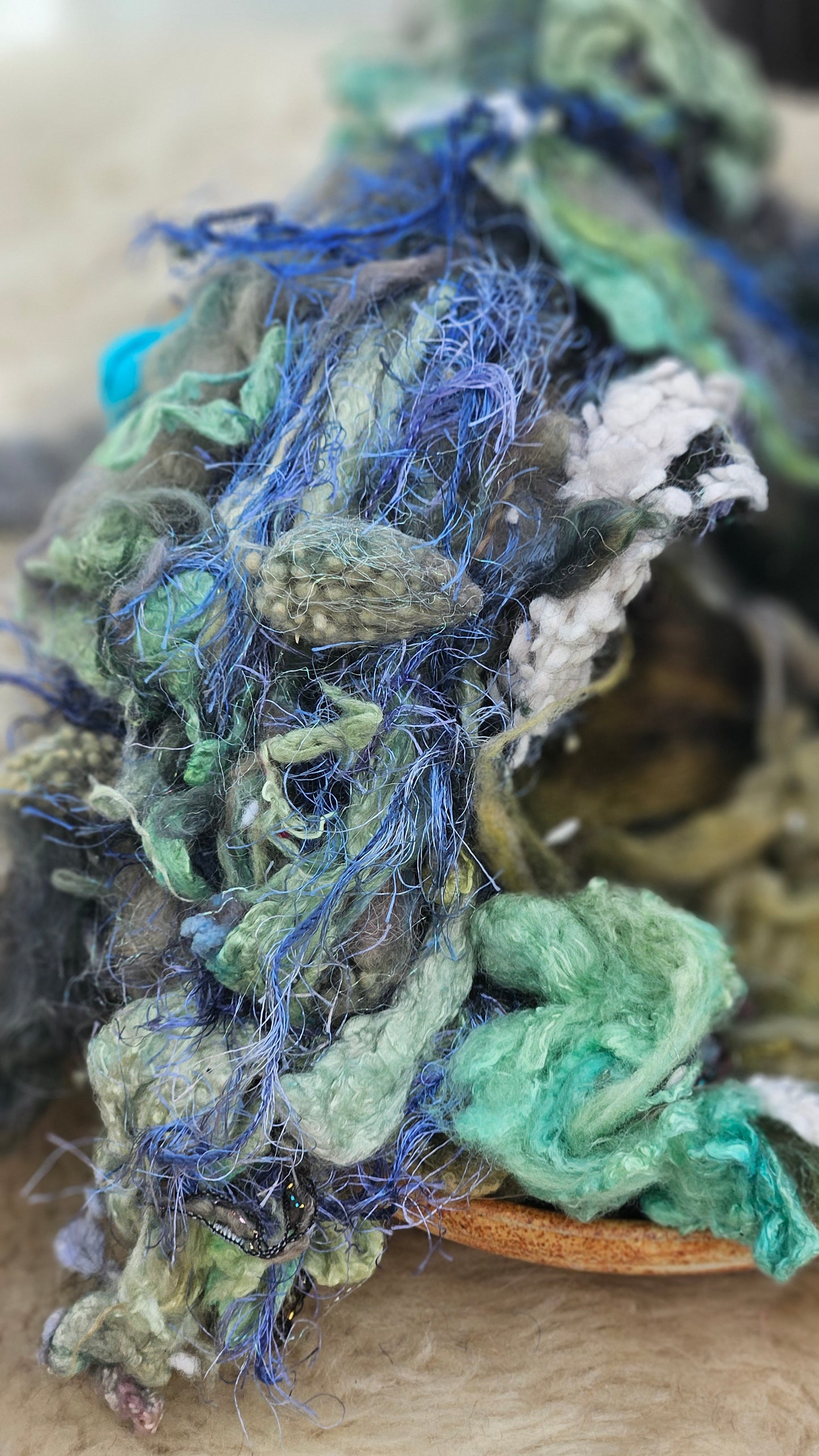 GARDEN DAWN - Hand-Dyed Alpaca Bamboo Texture Blend for art yarn embellishing, texture blending, felting, mixed media, and fiber art - 4 ounces | 114 grams