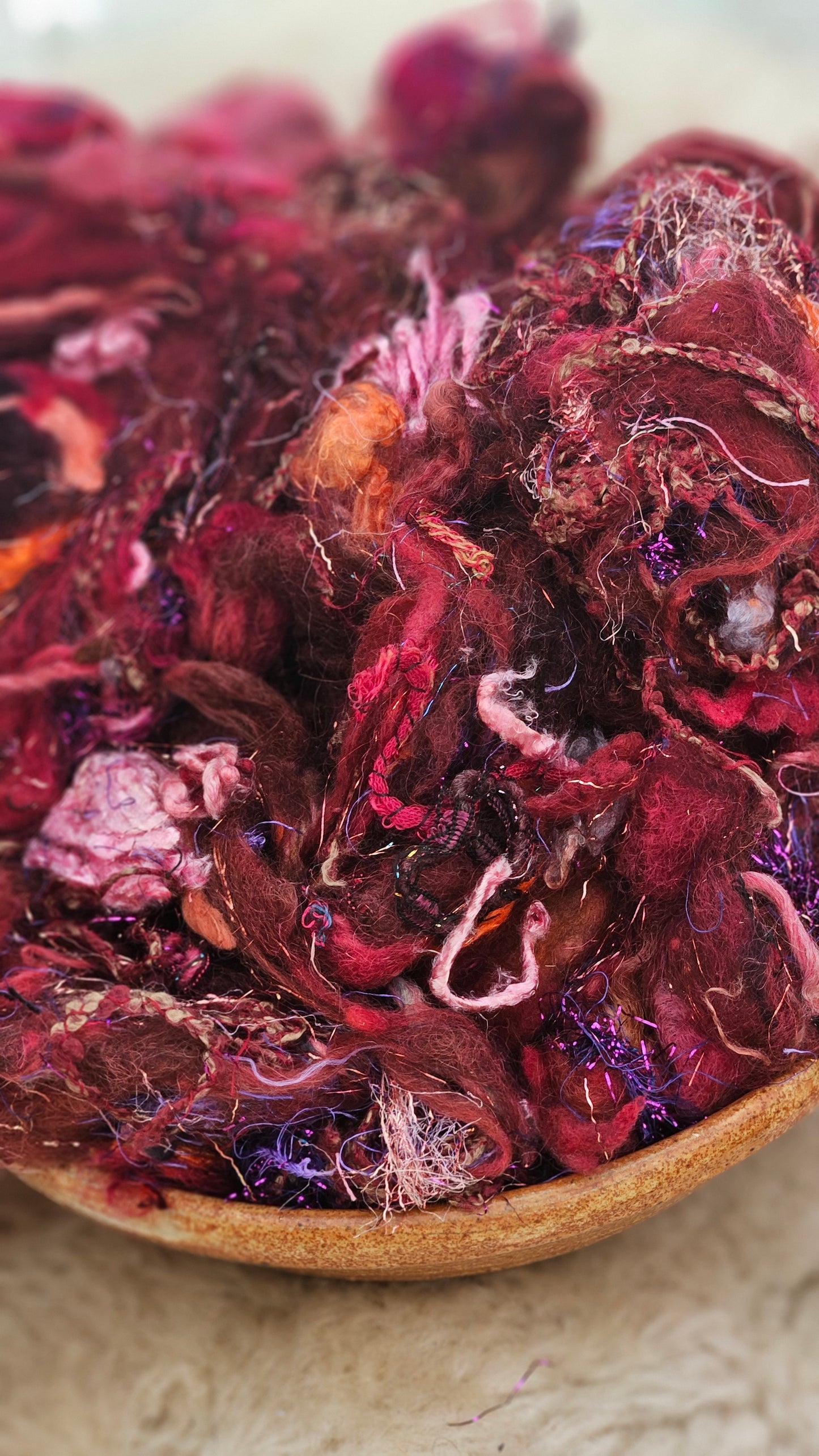 CRANBERRY BOG - Hand-Dyed Alpaca Bamboo Texture Blend for art yarn embellishing, texture blending, felting, mixed media, and fiber art - 4 ounces | 114 grams