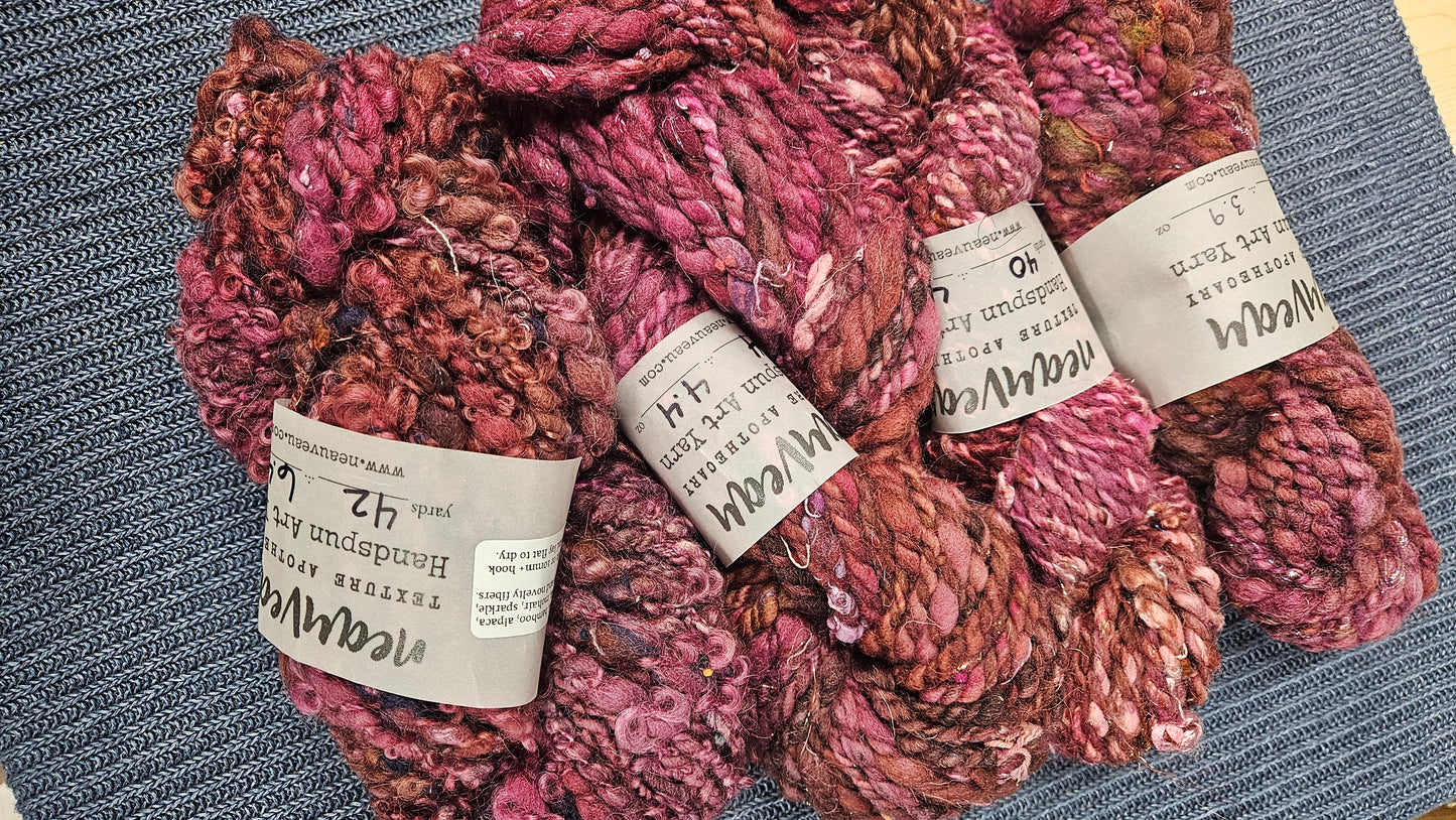 Handspun Yarn Lot - 4 Skeins Raspberry