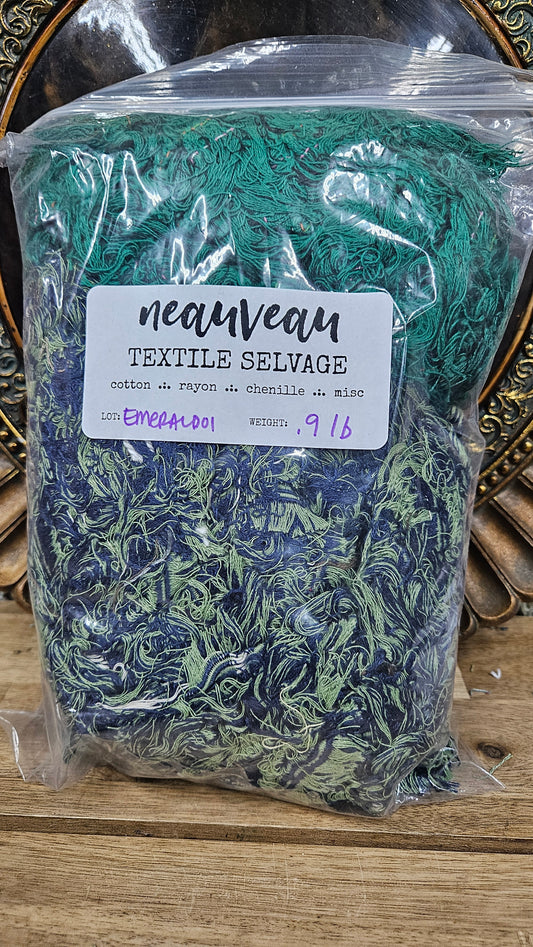 FOREST WALK - shaggy fringe ribbon for tapestry weaving and fiber art - EMERALD01 (.9 lb)