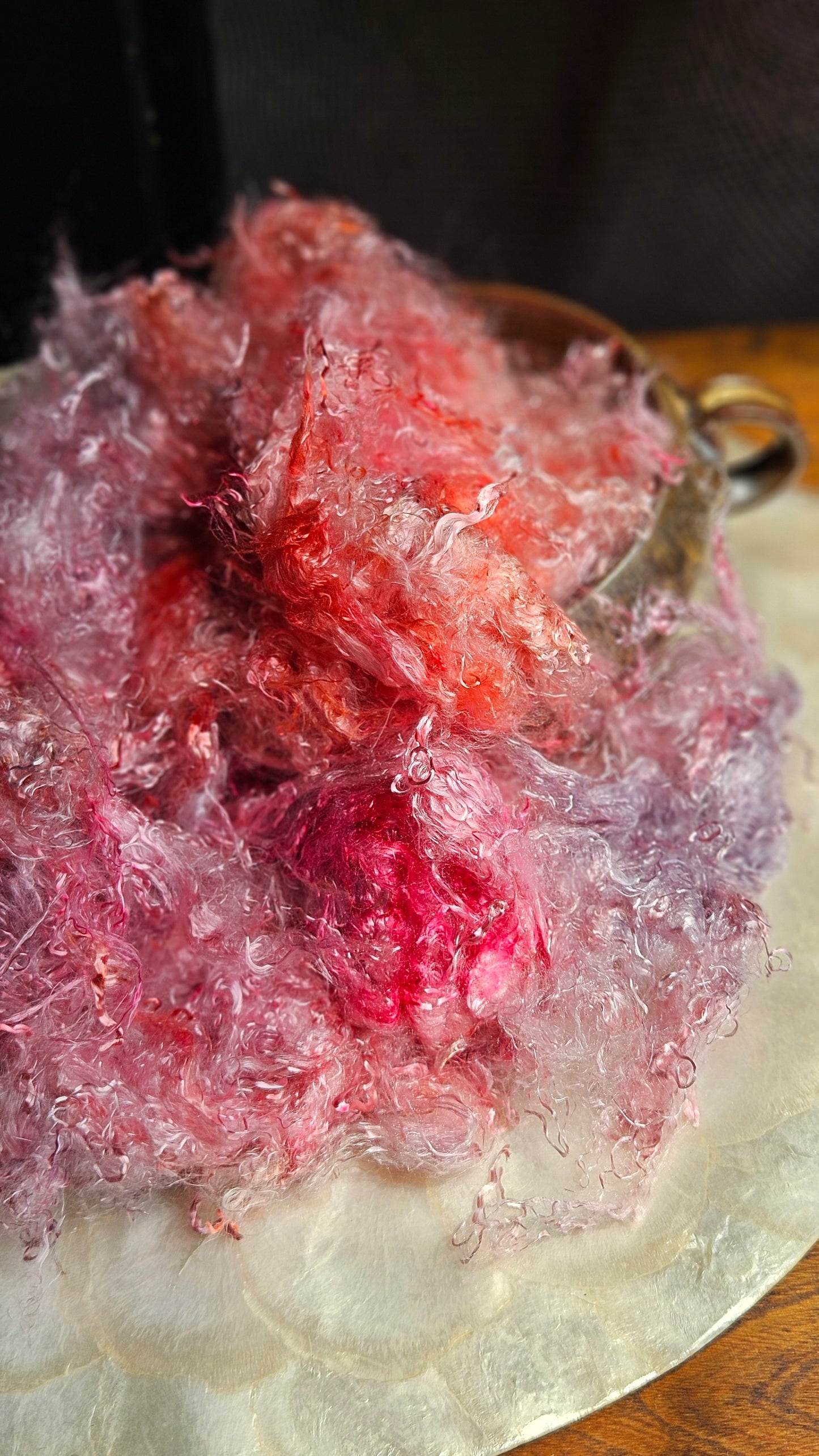 RHODOCHROSITE - hand-dyed eucalyptus crimp faux-silk for art yarn embellishing, fiber blending, felting, and papermaking - 2 oz | 57 g
