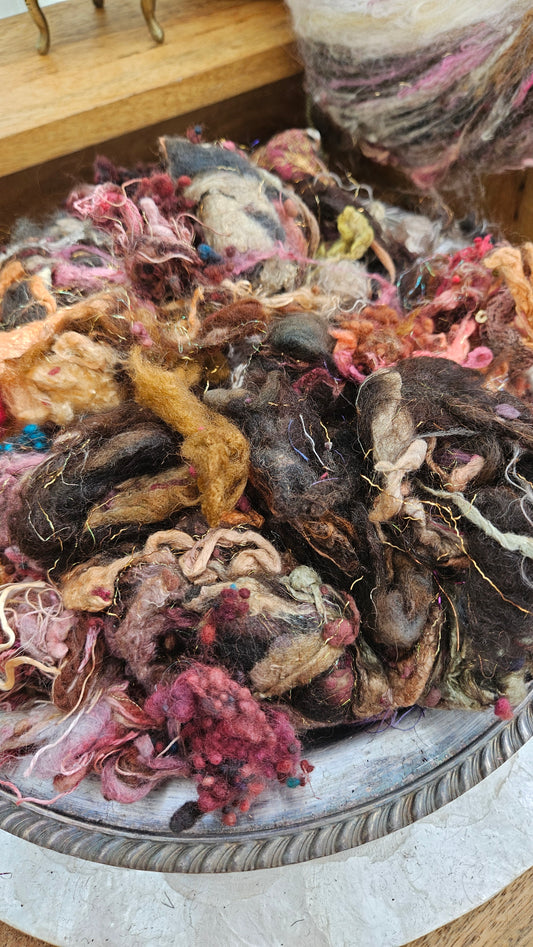 SOLAR ECLIPSE - Hand-Dyed Alpaca Bamboo Texture Blend for art yarn embellishing, texture blending, felting, mixed media, and fiber art - 4 ounces | 114 grams