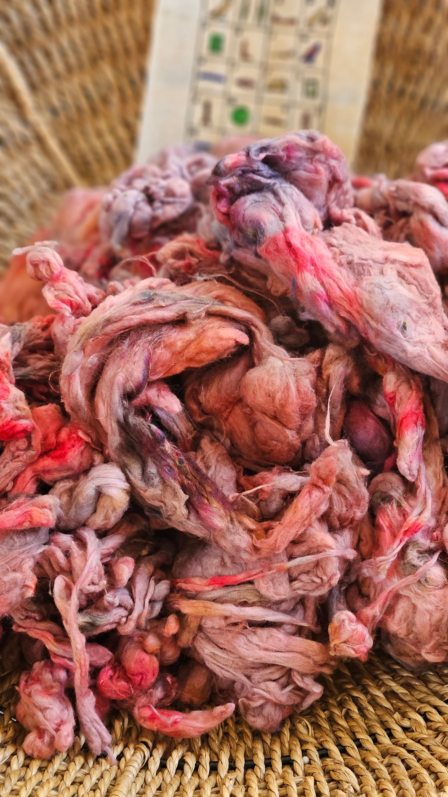 PHOENIX Hand-Dyed Organic Extra Fine Cotton Noil for fiber art, texture blending, and papermaking - 1 ounce | 28 grams