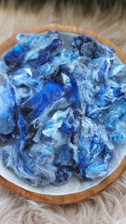Blueberry - hand-dyed fine wool and silky bamboo mill ends - 5 oz |  142 g