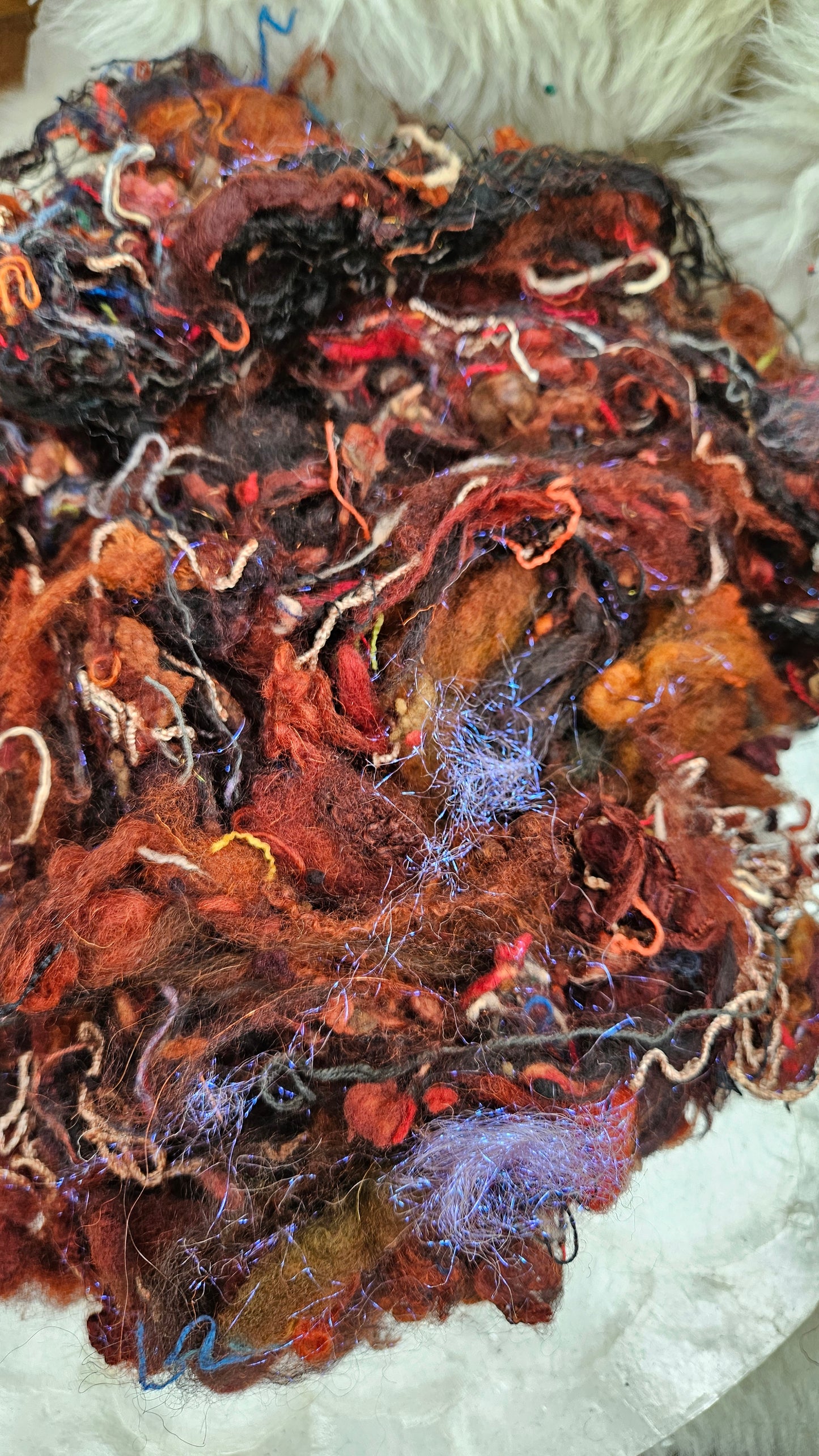EMBER DAYS - Hand-Dyed Alpaca Bamboo Texture Blend for art yarn embellishing, texture blending, felting, mixed media, and fiber art - 4 ounces | 114 grams