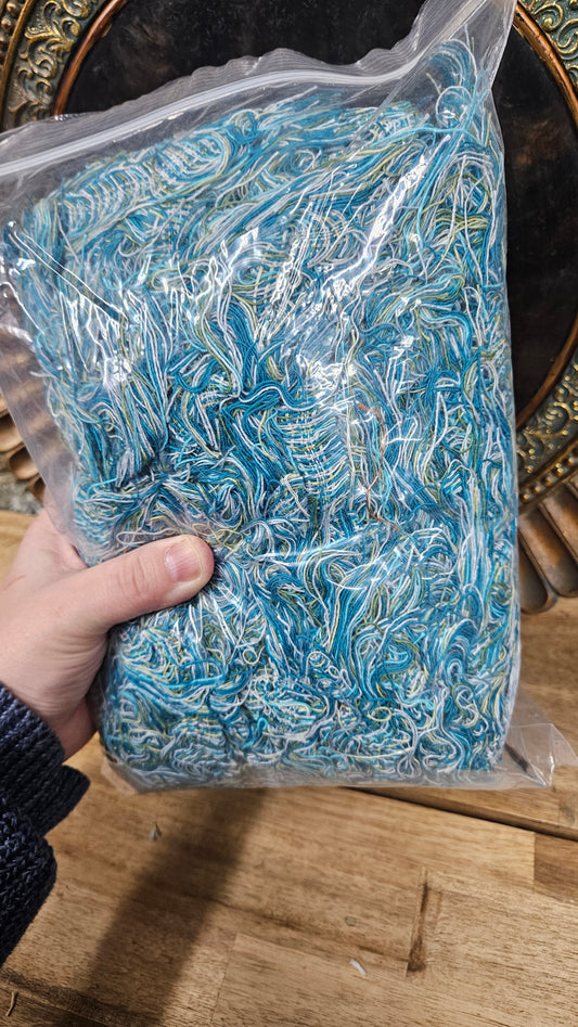 COASTAL SKIES - shaggy fringe ribbon for tapestry weaving and fiber art - MARINE02 (.8 lb)