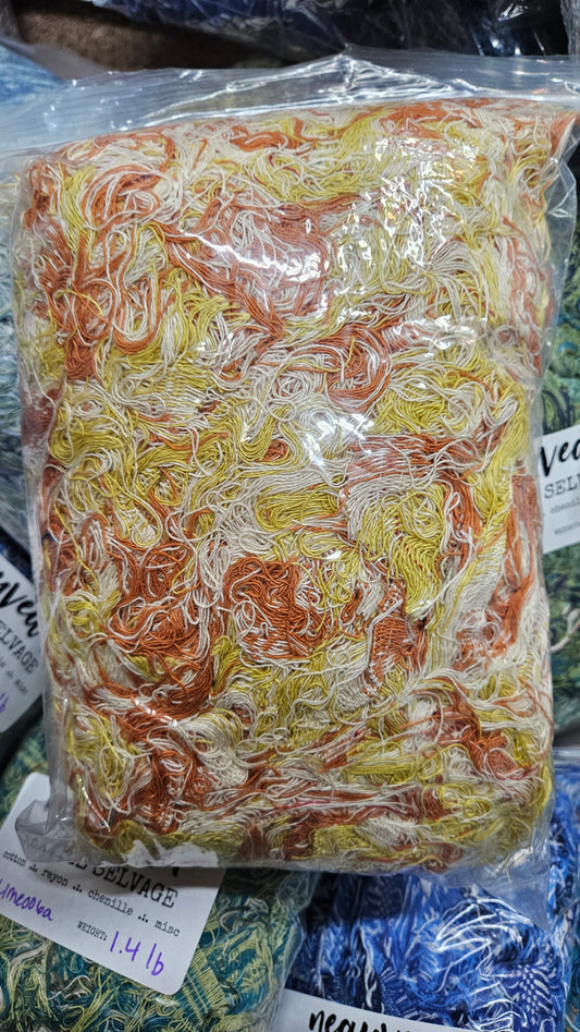 ORANGE GROVE - textile selvedge for rug and art weaving and art yarn - ORANGE005 (1 lb)