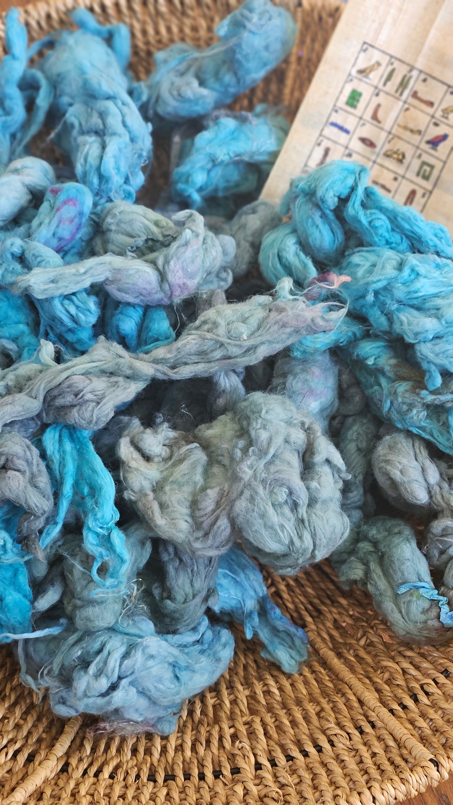 NEPHTHYS Hand-Dyed Organic Extra Fine Cotton Noil for fiber art, texture blending, and papermaking - 1 ounce | 28 grams