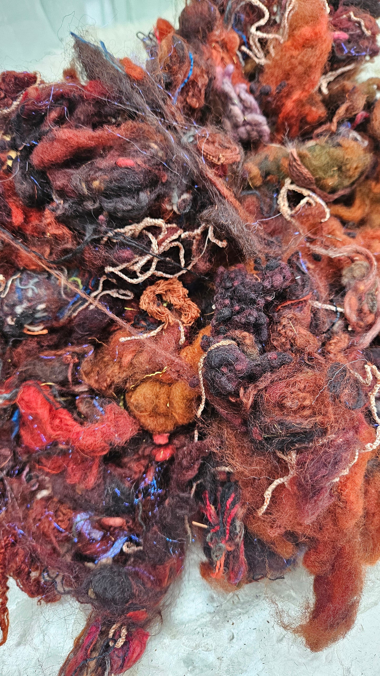 EMBER DAYS - Hand-Dyed Alpaca Bamboo Texture Blend for art yarn embellishing, texture blending, felting, mixed media, and fiber art - 4 ounces | 114 grams