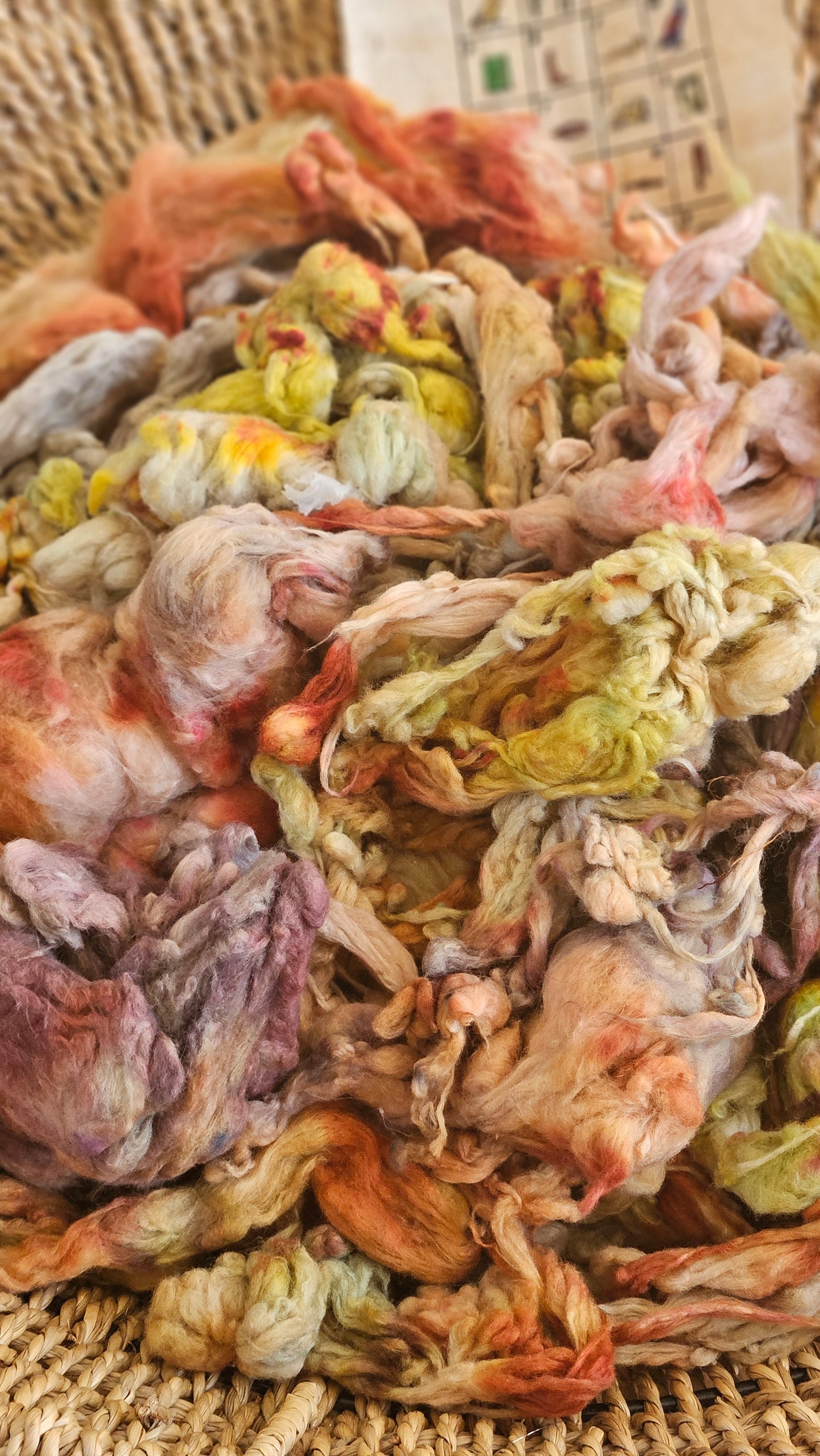 MERNEITH Hand-Dyed Organic Extra Fine Cotton Noil for fiber art, texture blending, and papermaking - 1 ounce | 28 grams