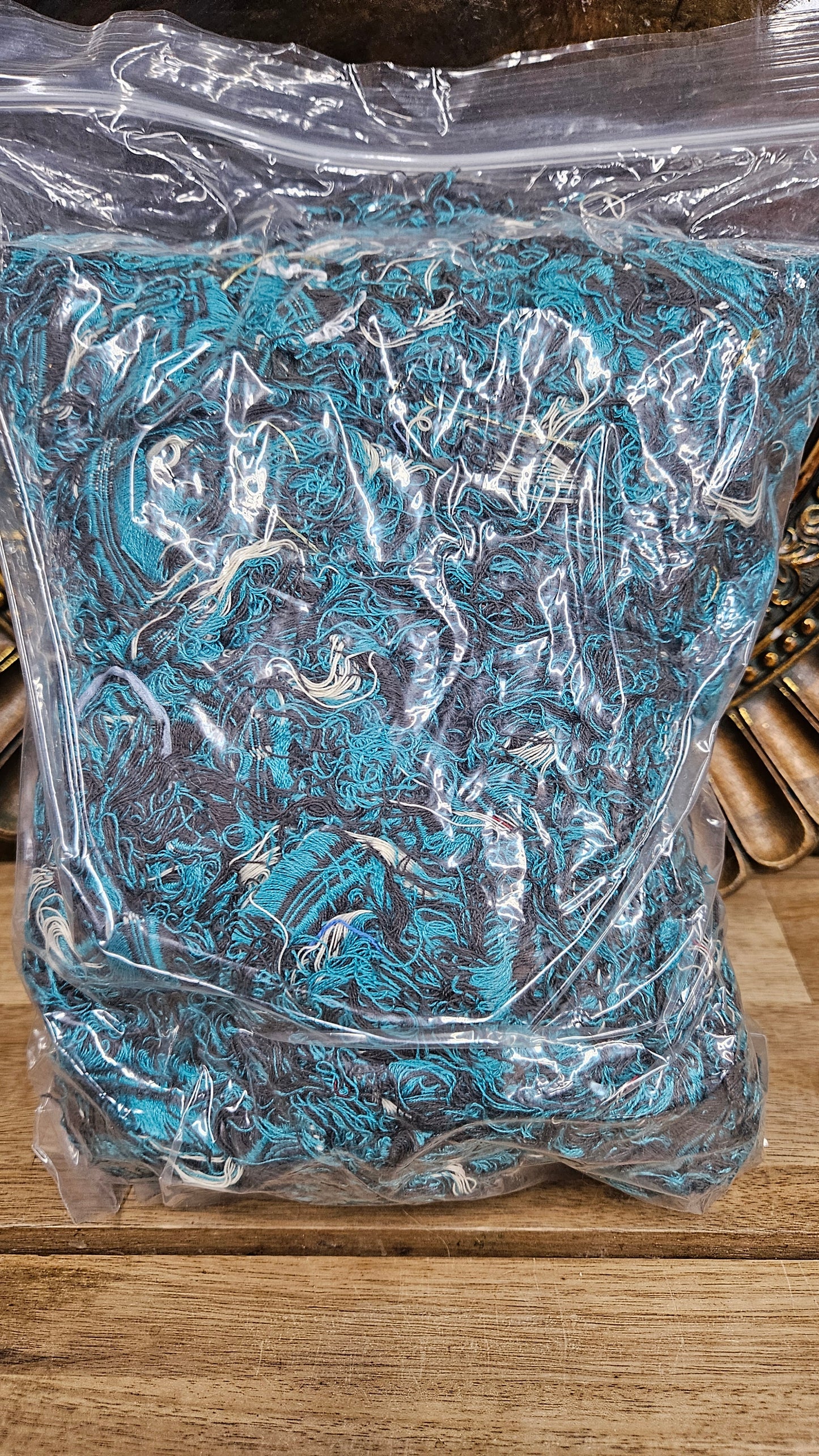 PARAKEET - shaggy fringe ribbon for tapestry weaving and fiber art - TEAL015 (.9 lb)