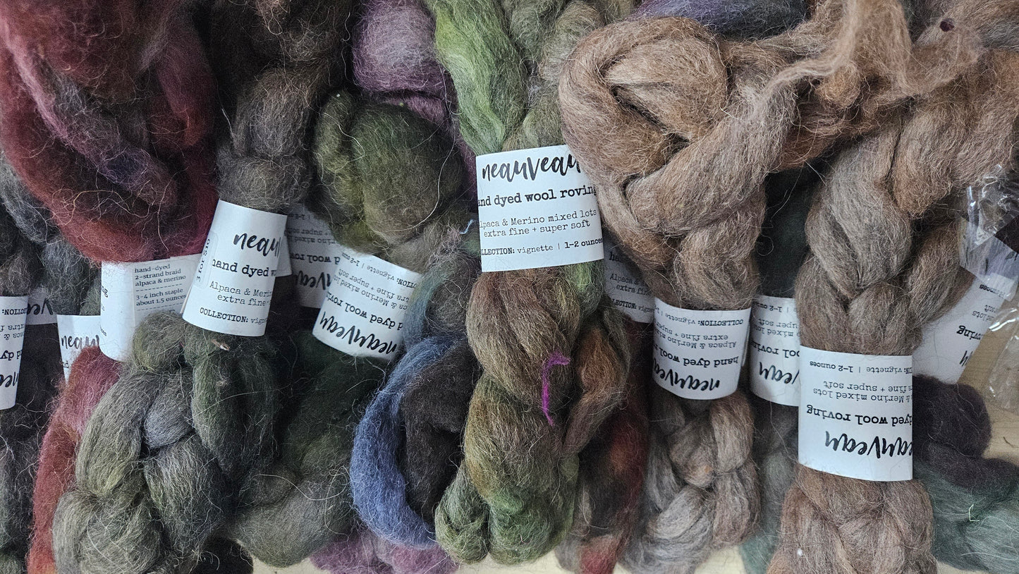 21 braids of hand dyed wool alpaca (2 pound lot)