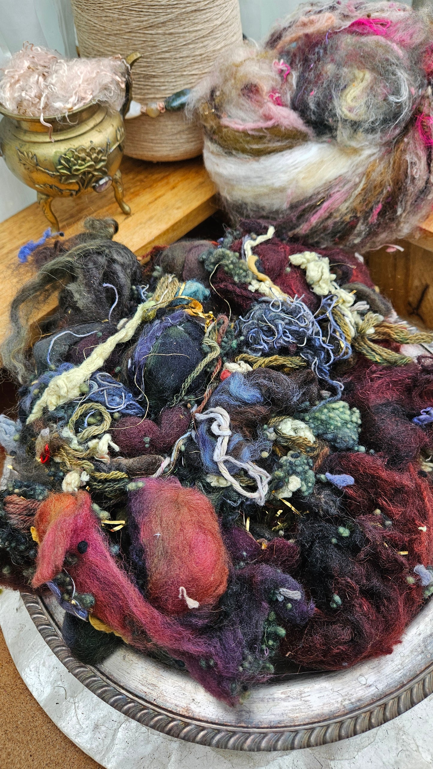 LUNAR ECLIPSE - Hand-Dyed Alpaca Bamboo Texture Blend for art yarn embellishing, texture blending, felting, mixed media, and fiber art - 4 ounces | 114 grams