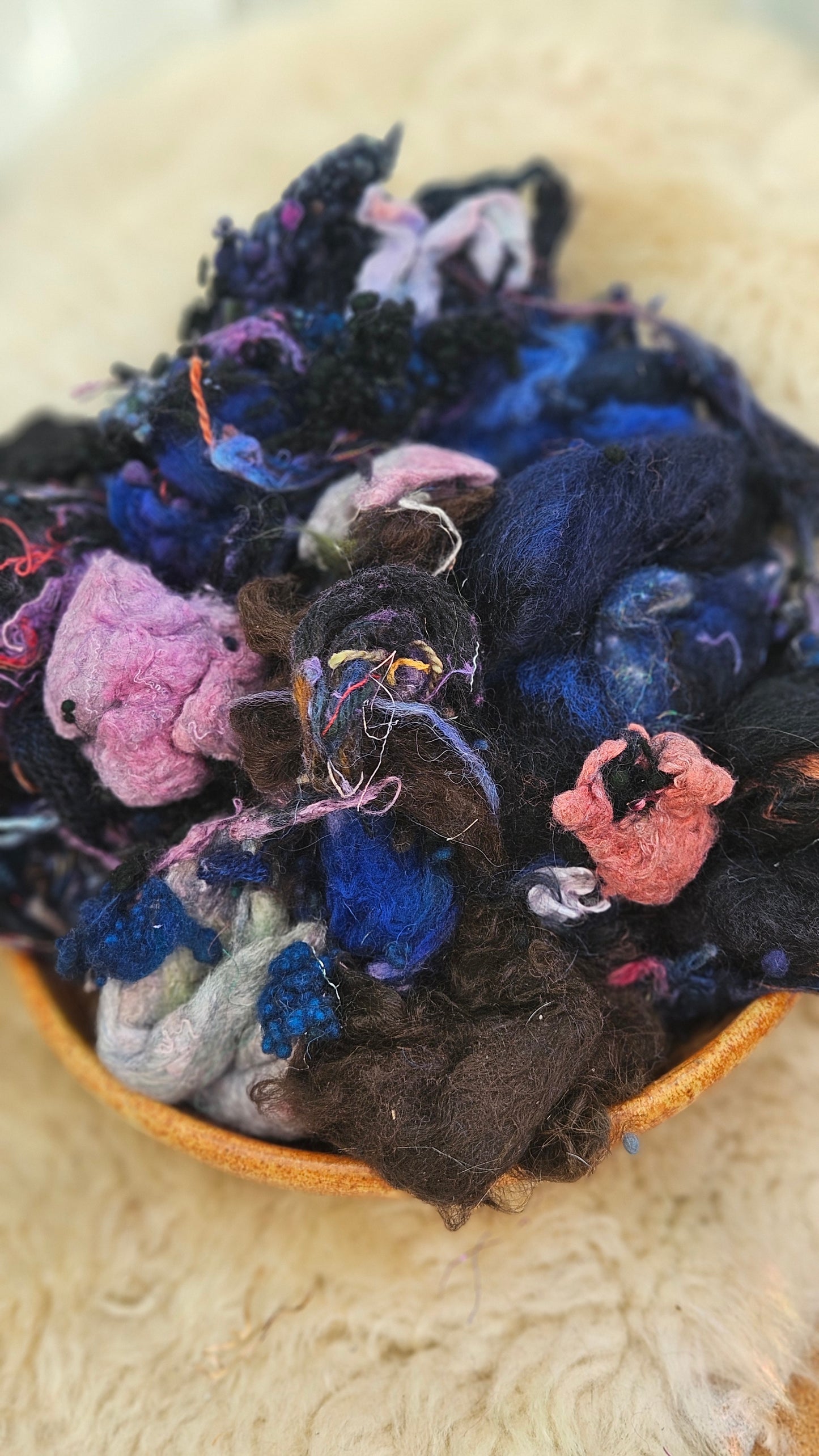 MOONLIT REEF - Hand-Dyed Alpaca Bamboo Texture Blend for art yarn embellishing, texture blending, felting, mixed media, and fiber art - 4 ounces | 114 grams