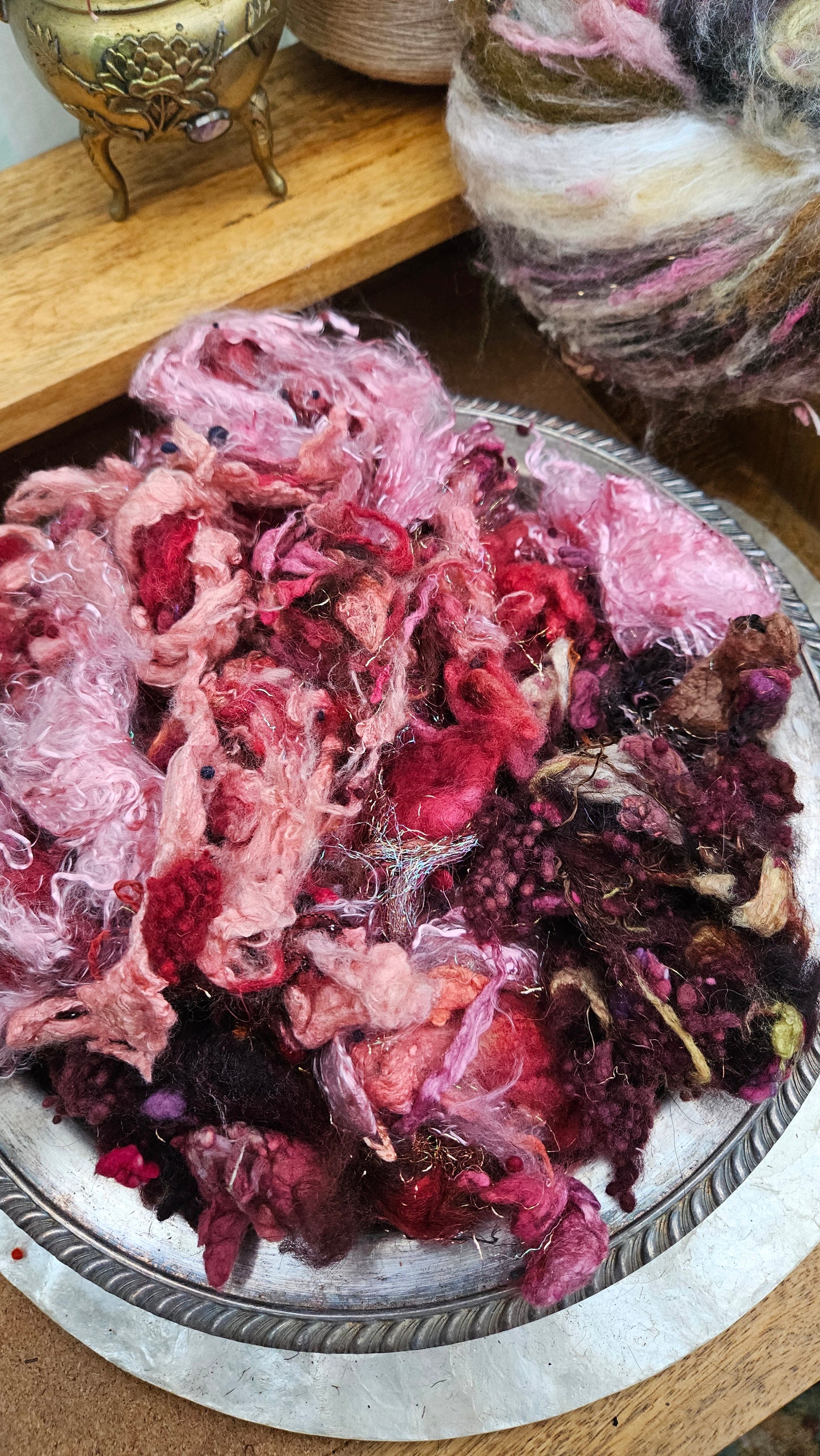 FULL BLOOM - Hand-Dyed Alpaca Bamboo Texture Blend for art yarn embellishing, texture blending, felting, mixed media, and fiber art - 4 ounces | 114 grams