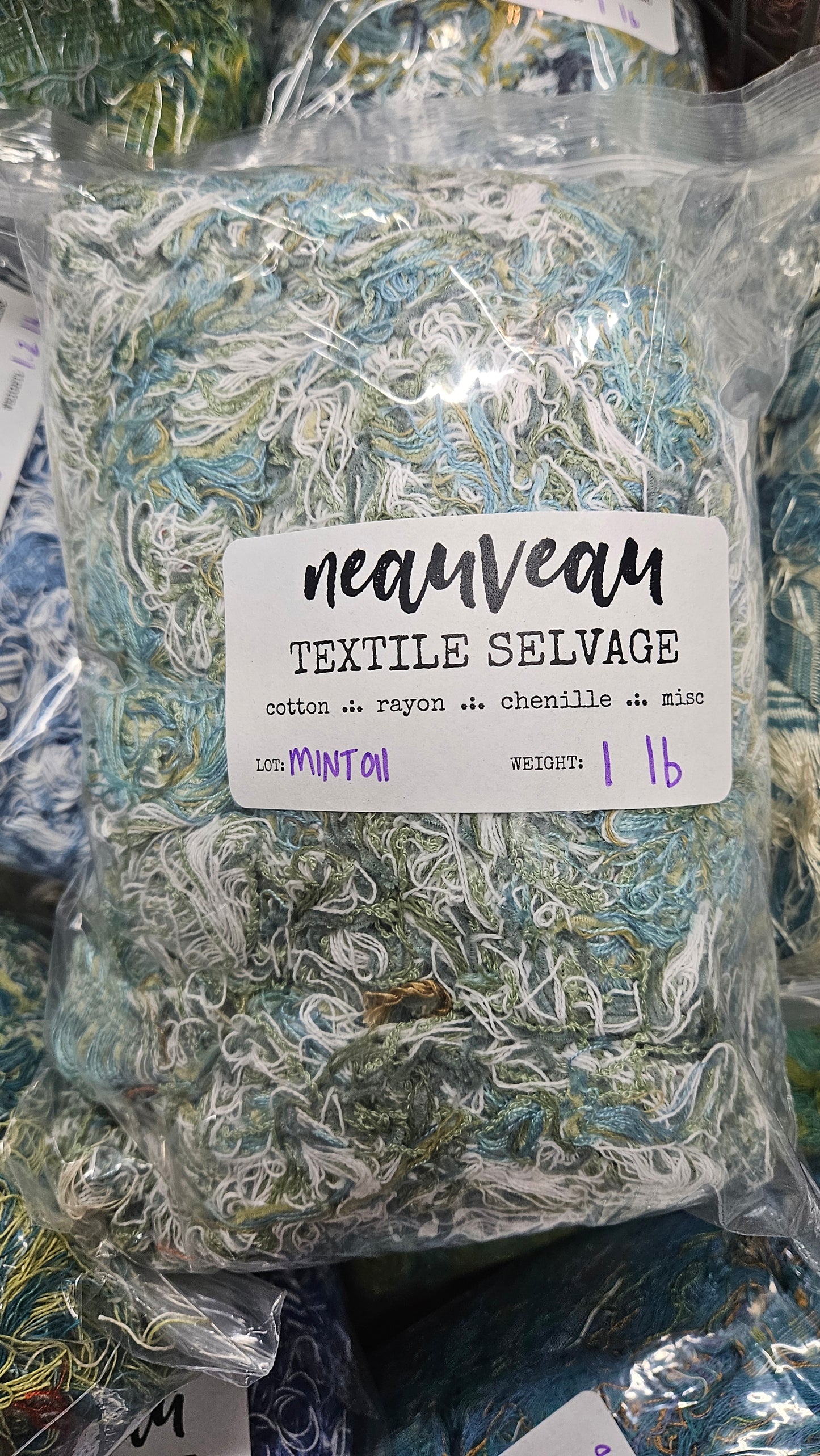 MINT GARDEN - textile selvedge for rug and art weaving and art yarn - MINT011 (1 lb)