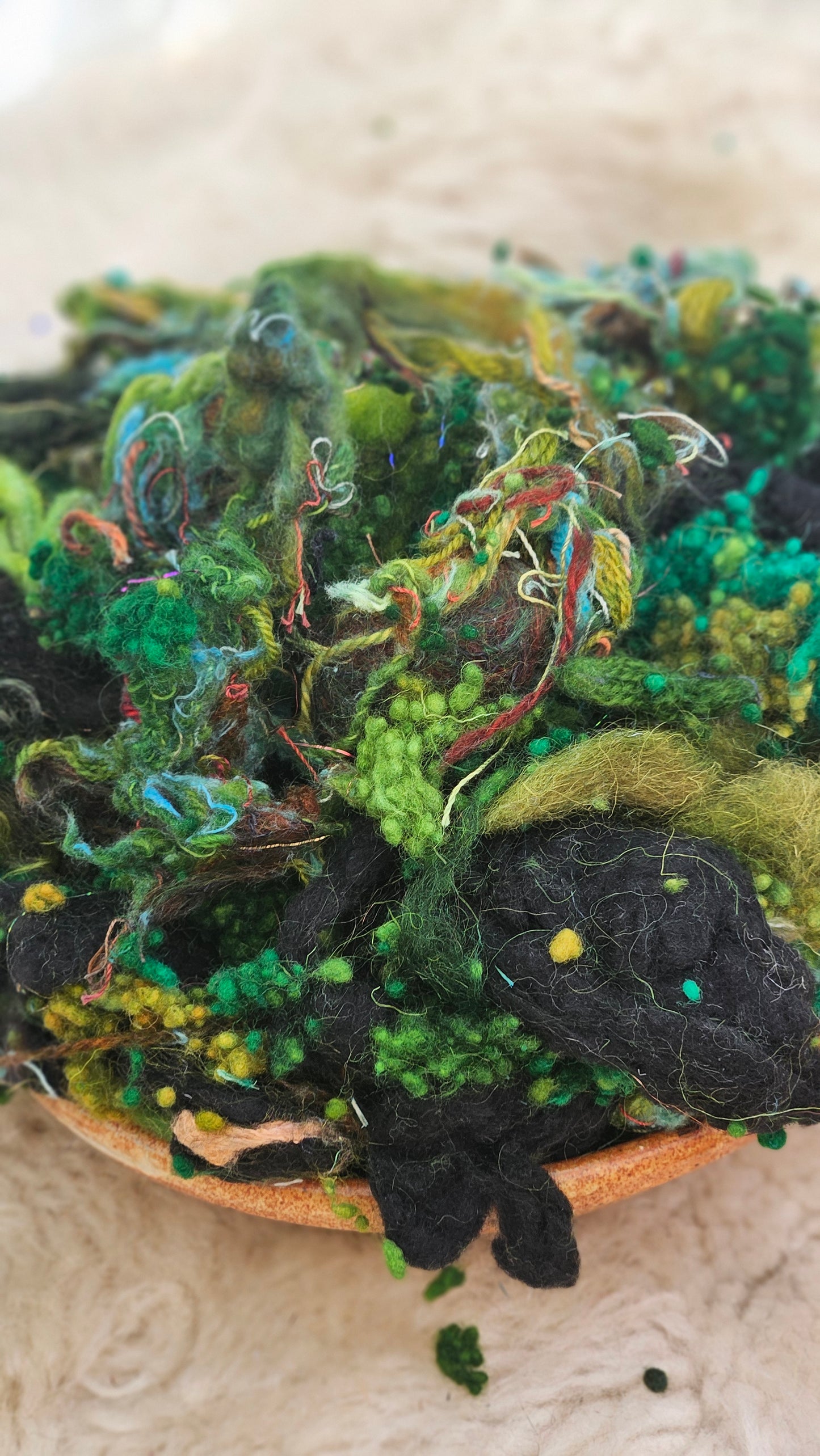 PRAIRIE GARDEN - Hand-Dyed Recycled Wool Texture Blend for art yarn embellishing, texture blending, felting, mixed media, and fiber art - 4 ounces | 114 grams