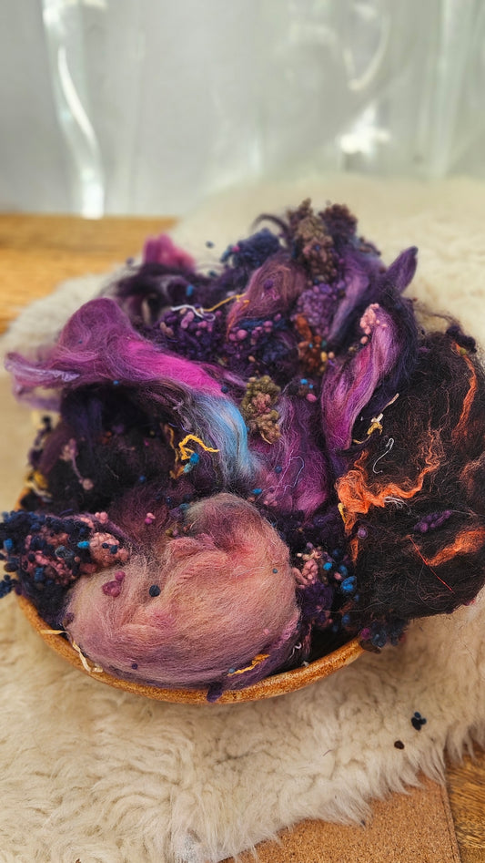 MARDI GRAS - Hand-Dyed Recycled Wool Texture Blend for art yarn embellishing, texture blending, felting, mixed media, and fiber art - 4 ounces | 114 grams